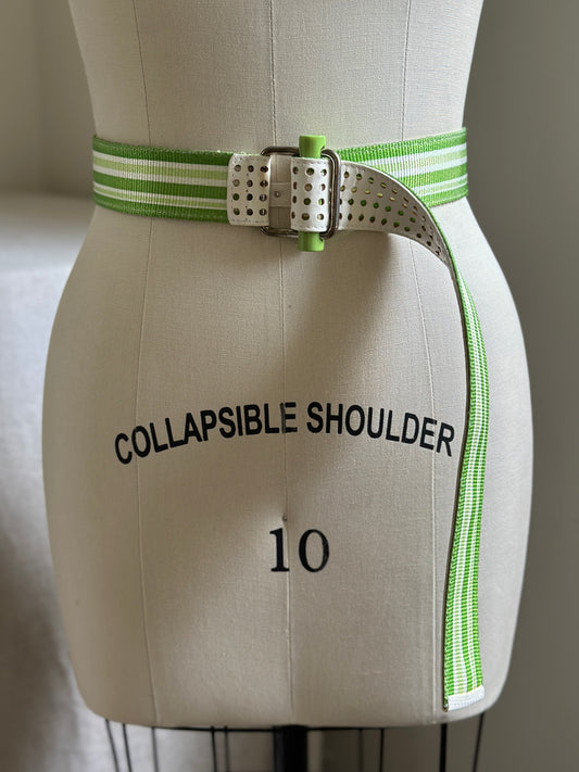 Kelly Green Striped/White Leather Belt