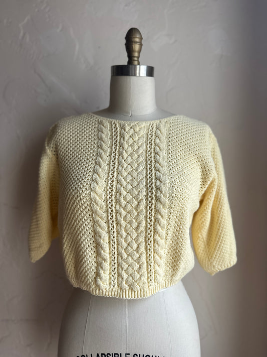 Great Connections Yellow Knit Cropped Short Sleeve Sweater