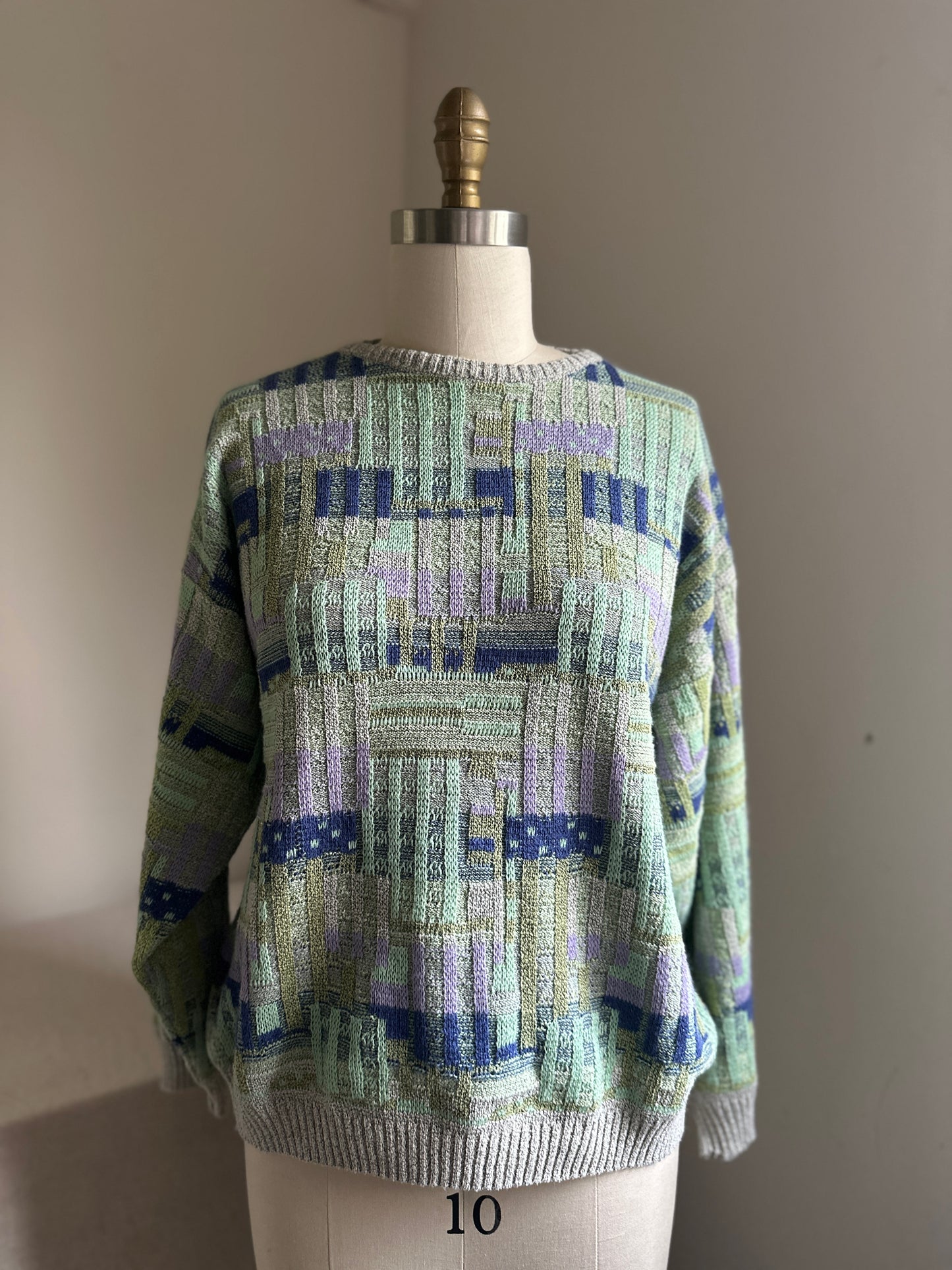 Pronto-Uomo Blue Geometric Cotton V-Neck sweater