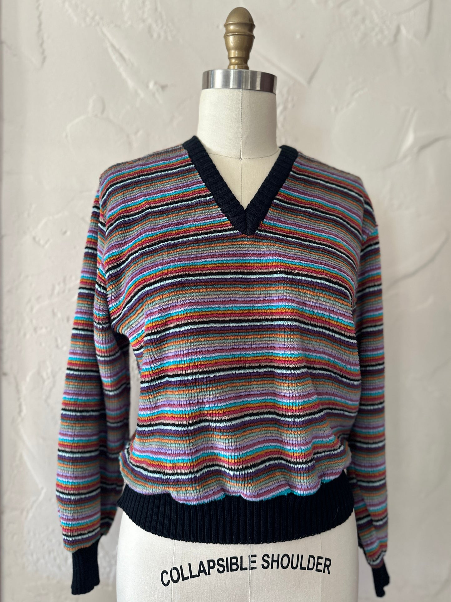 Chenille Strtiped V-Neck Sweater