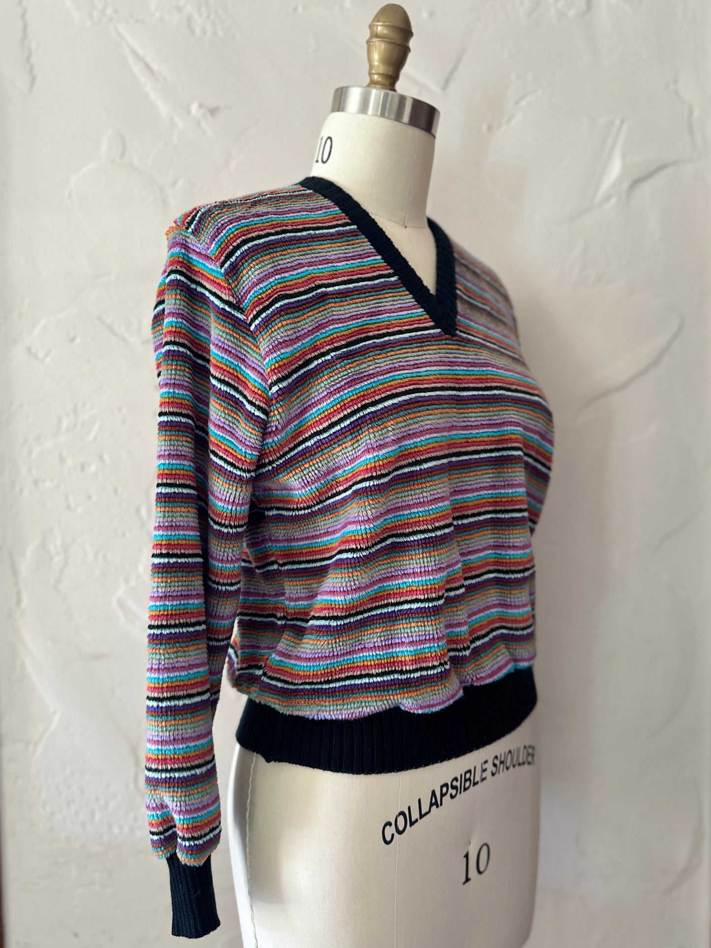 Chenille Strtiped V-Neck Sweater