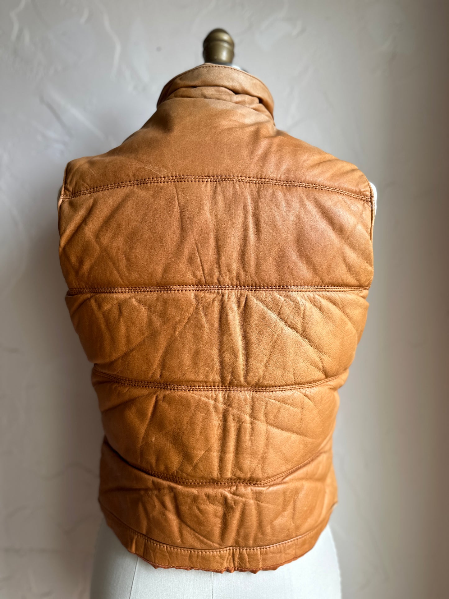 Caramel Leather Zip Up Vest