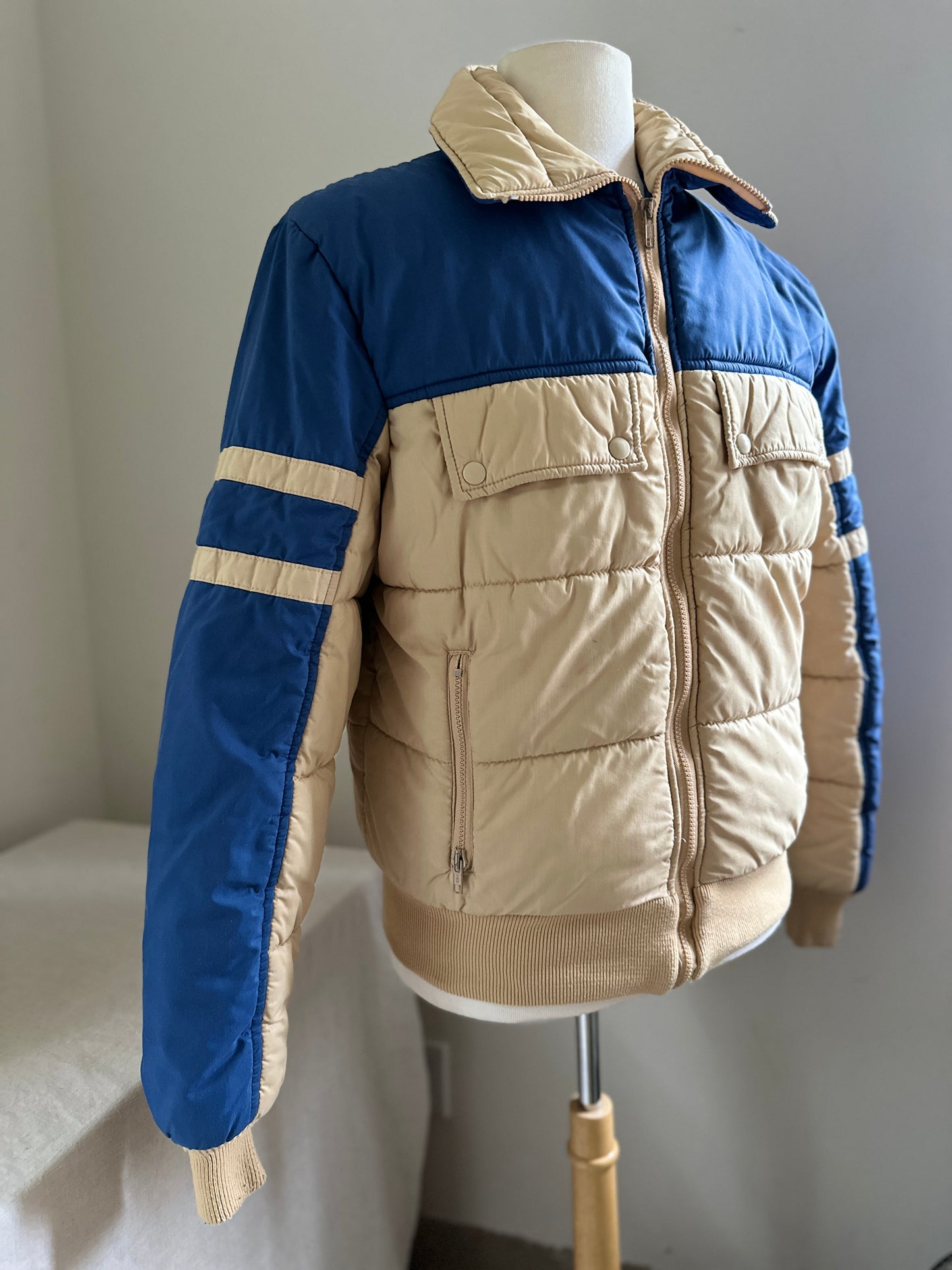 Black Bear Beige and Blue Zip Up Puffy Jacket