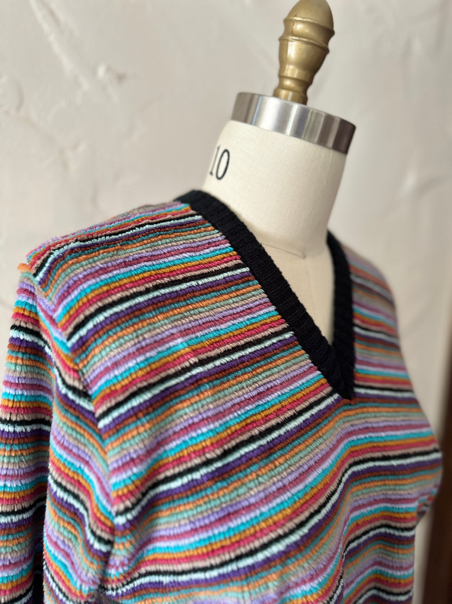 Chenille Strtiped V-Neck Sweater