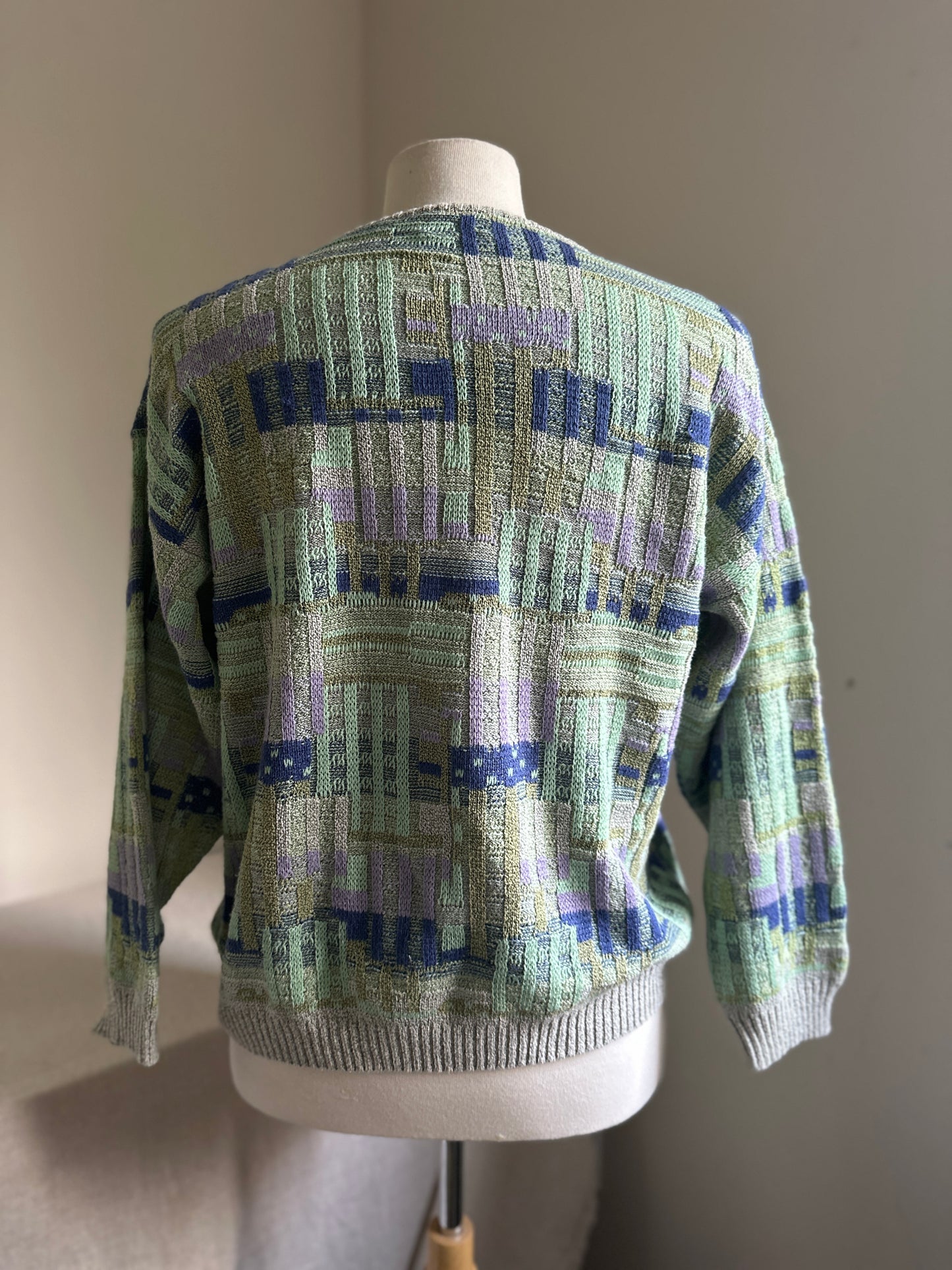 Pronto-Uomo Blue Geometric Cotton V-Neck sweater