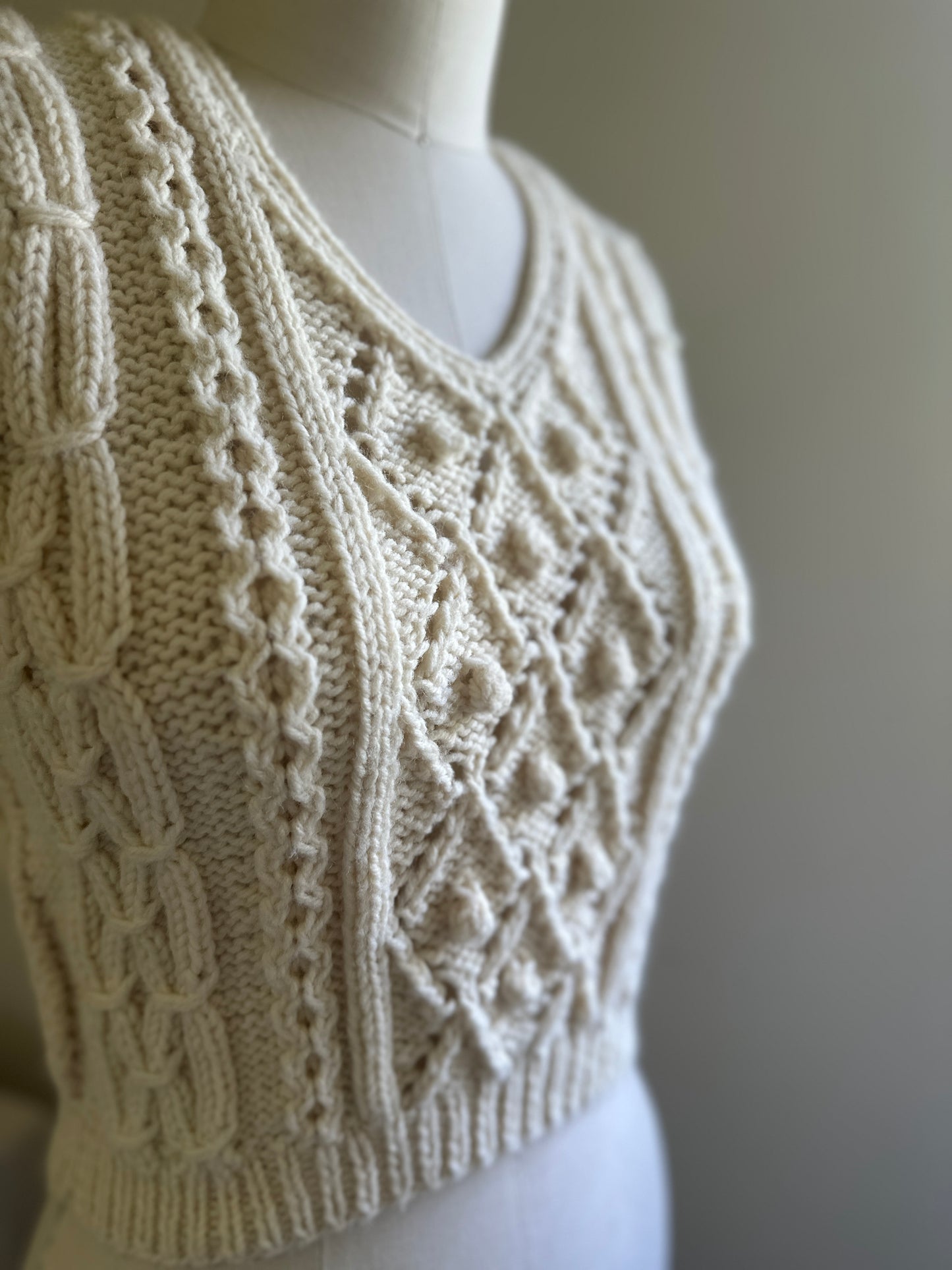 Cropped Cream Hand Knit Vest