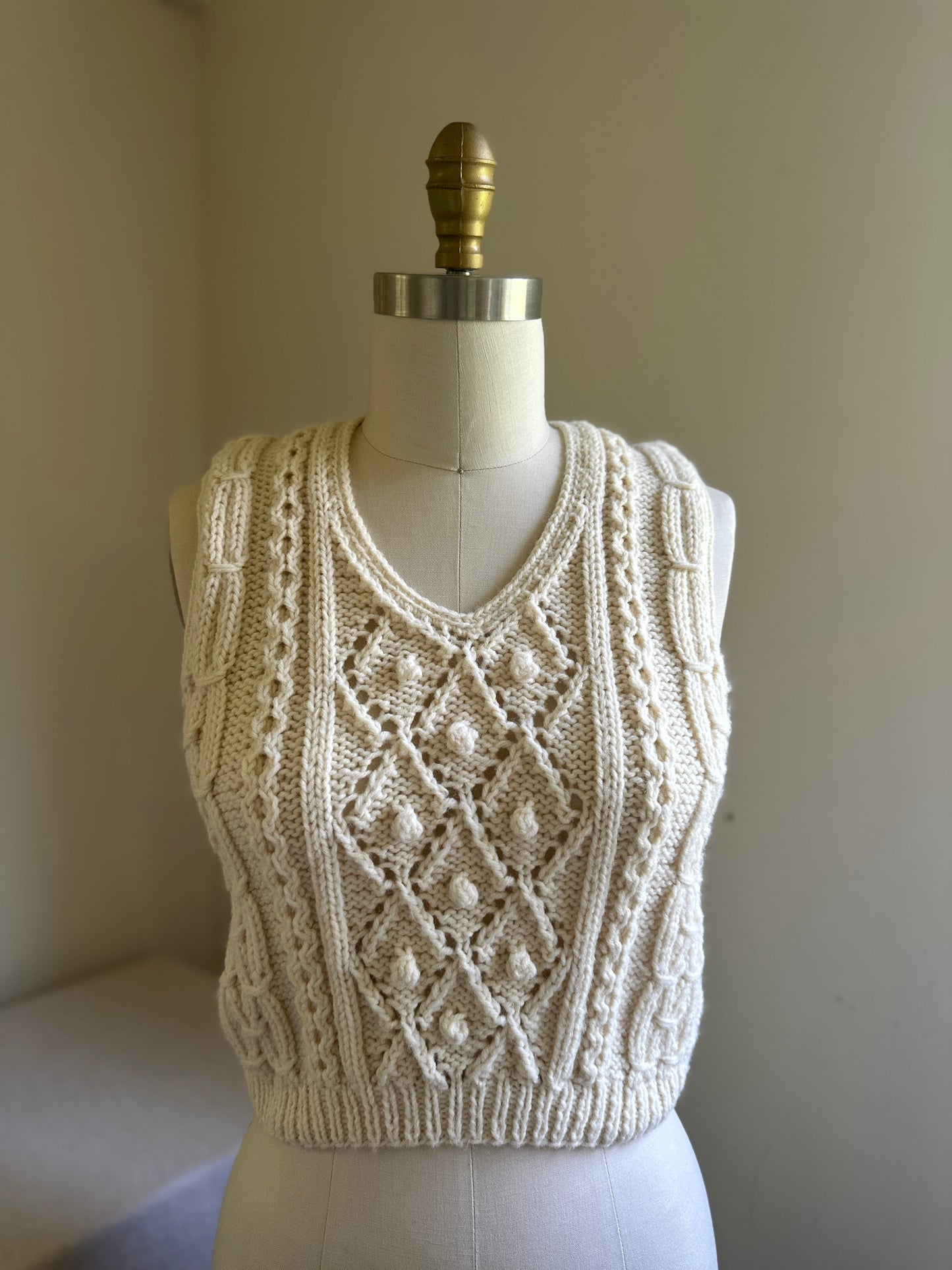 Cropped Cream Hand Knit Vest