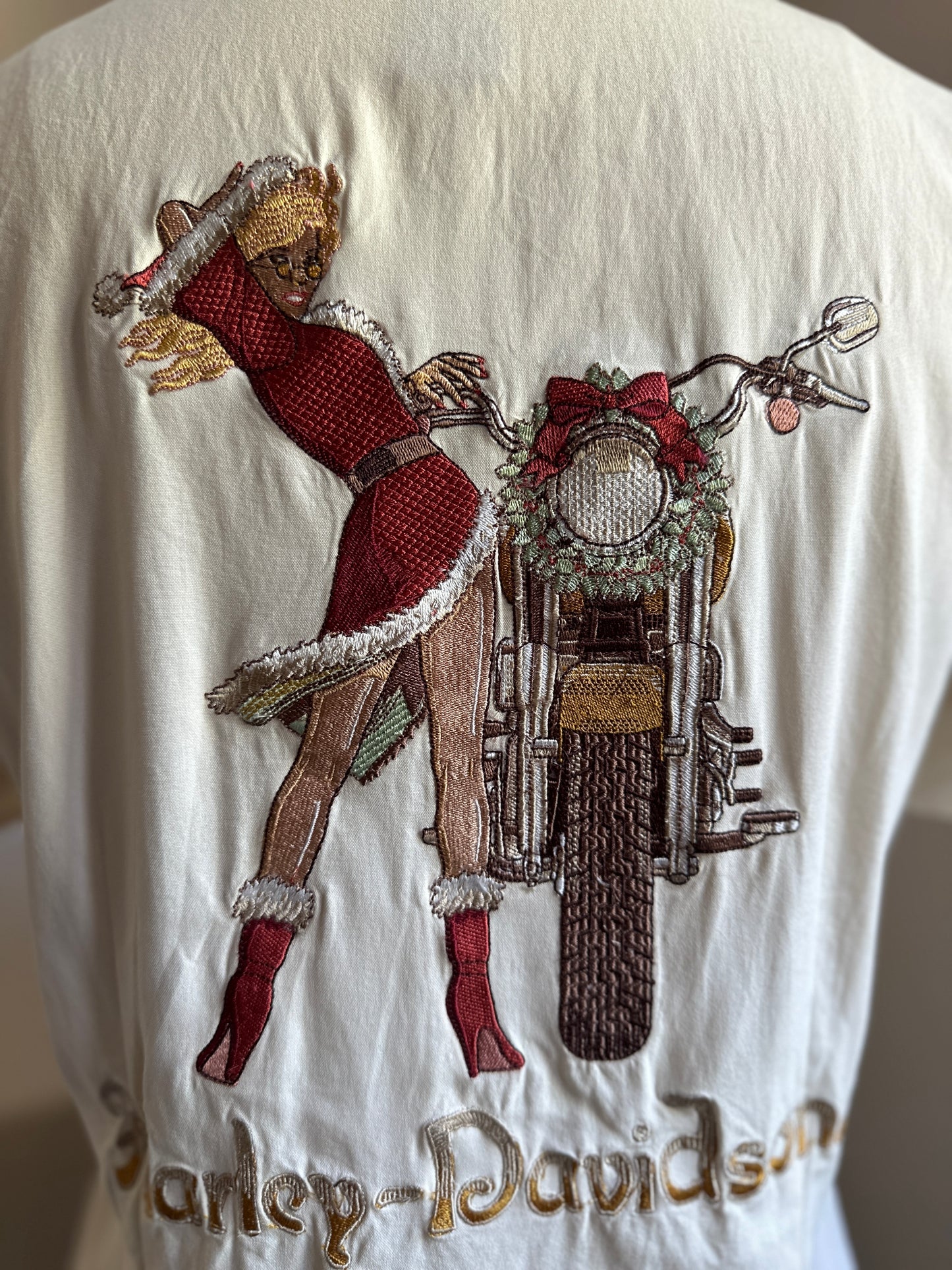 Sexy Santa Harley Davidson Cream Silk Shirt