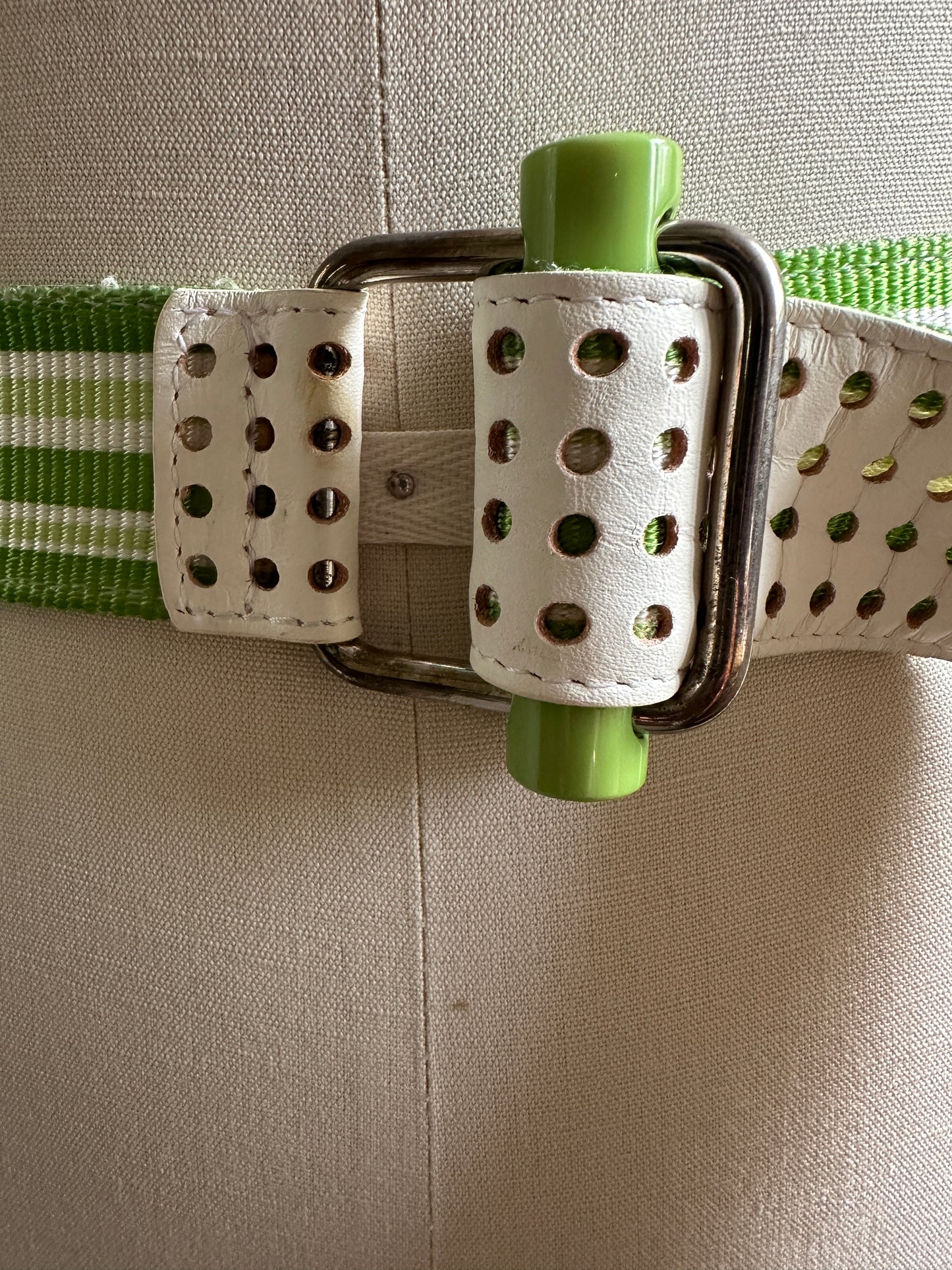 Kelly Green Striped/White Leather Belt