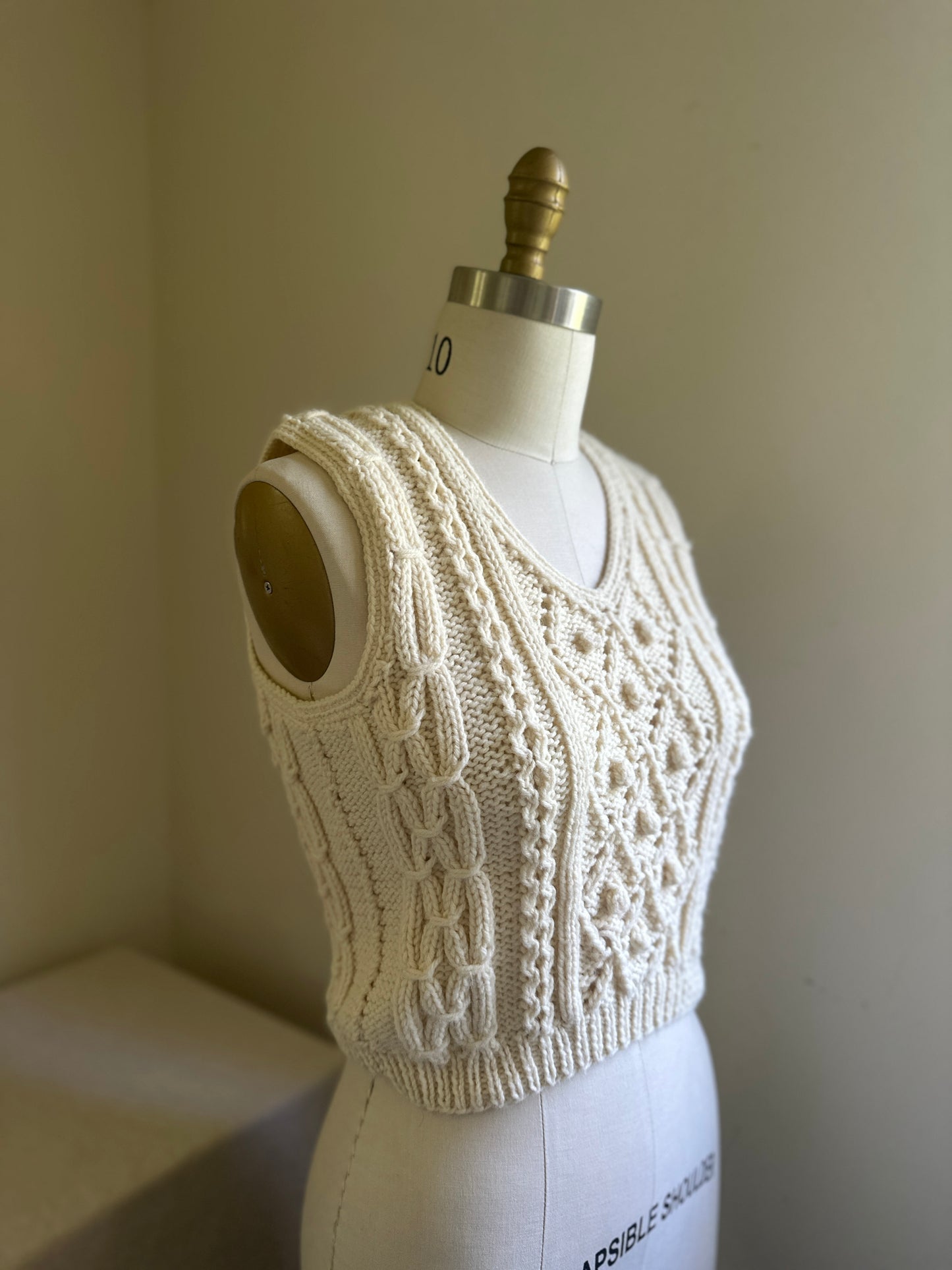 Cropped Cream Hand Knit Vest