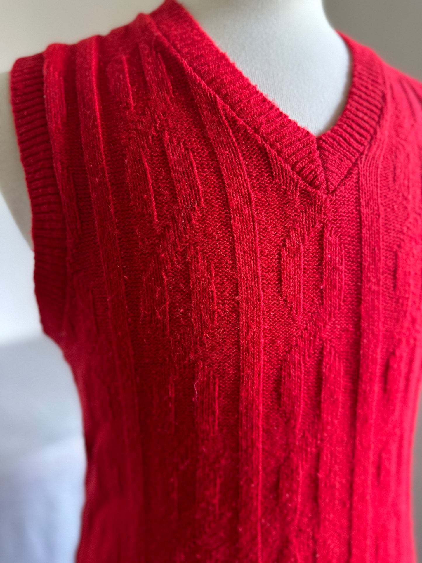 Sears Sportswear Poppin' Red Knit V- Neck Vest
