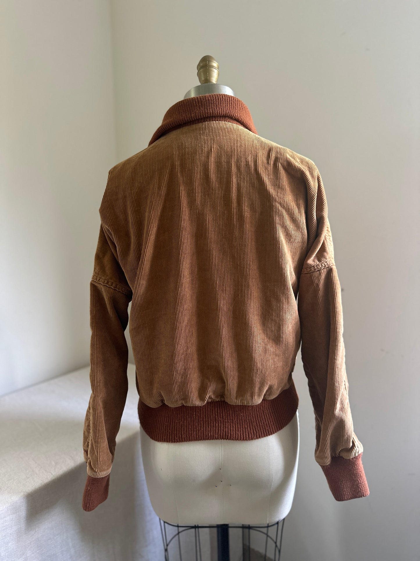 Mad Man Hardware Brown Corduroy Canvas Button Up Bomber Jacket