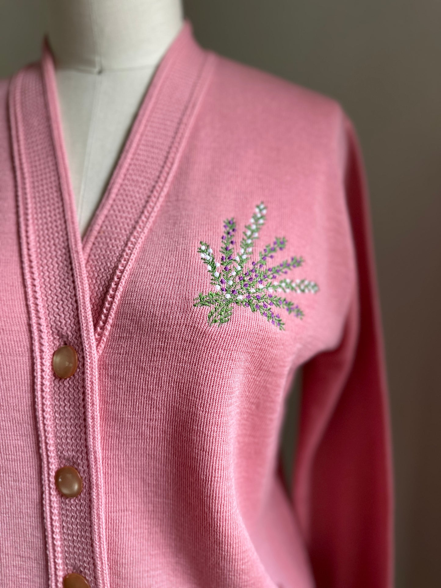 Balmoral Sweet Pink Cardigan Sweater with Flowers