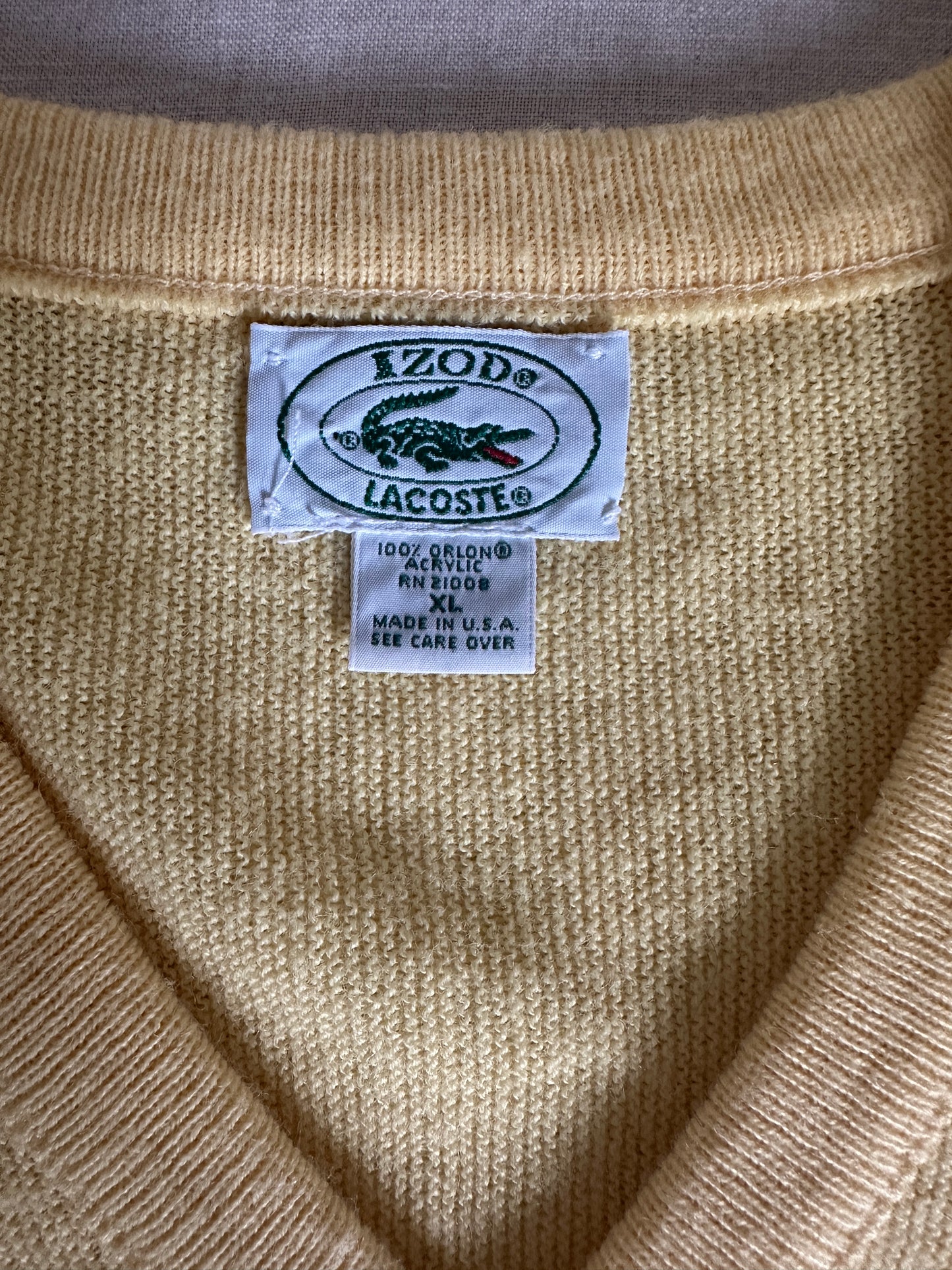 Izod Lacoste Yellow V-Neck Sweater