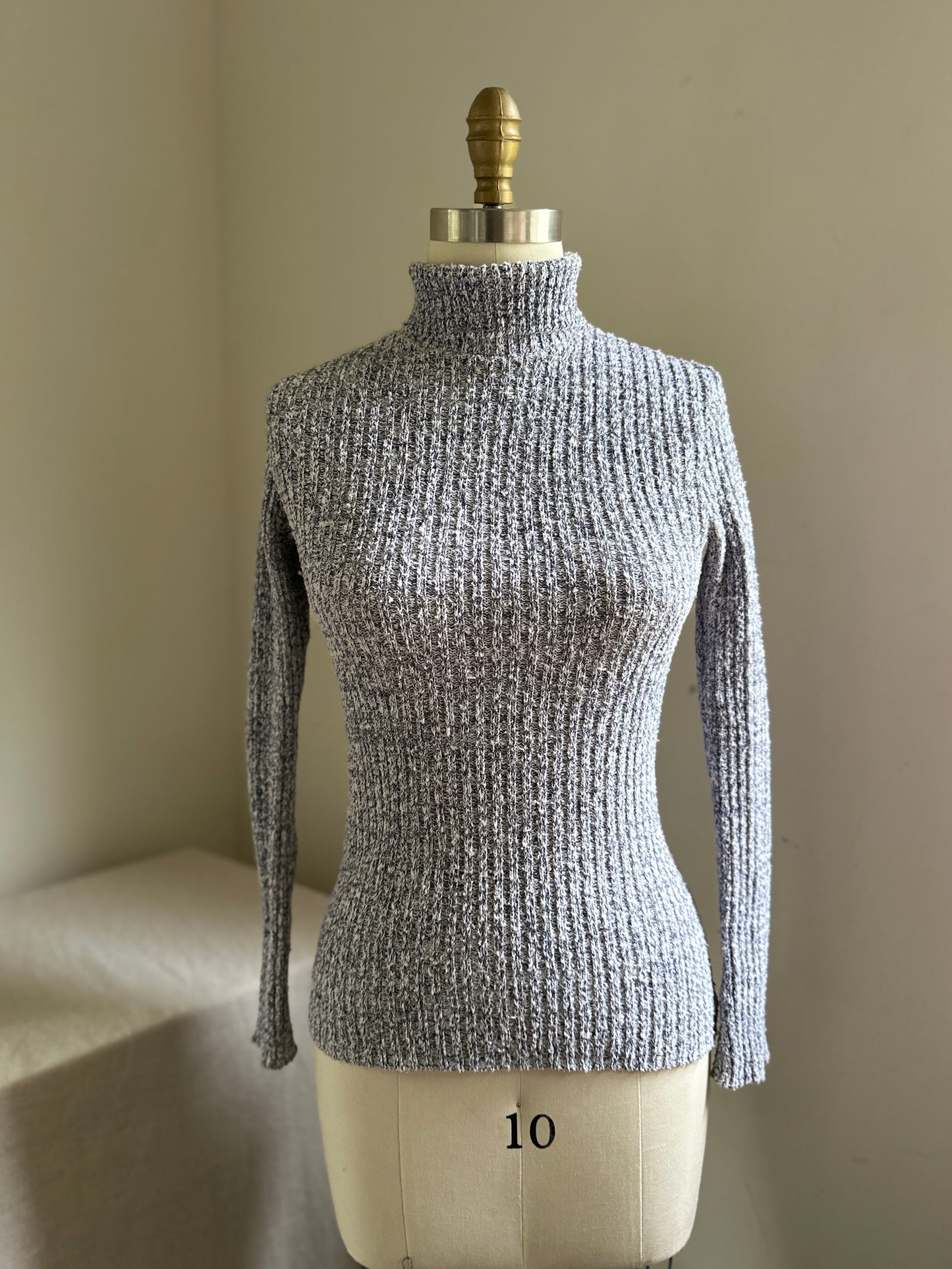 Jantzen Blue and Cream Knit Turtle Neck Sweater