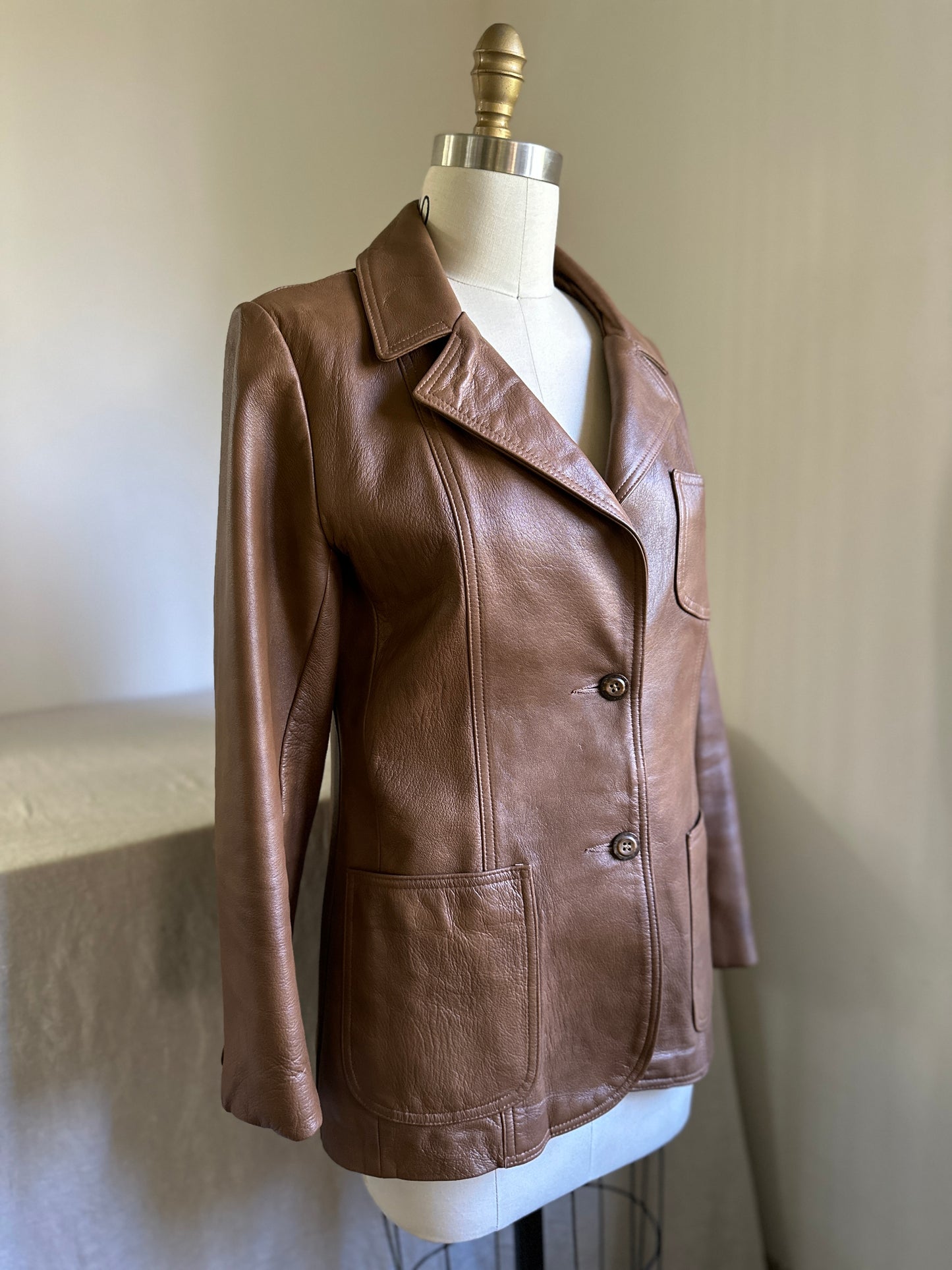 Leathers By New England Tan Button Up Jacket