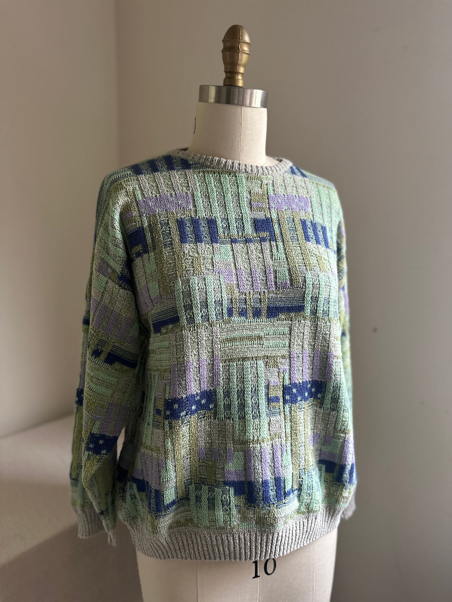 Pronto-Uomo Blue Geometric Cotton V-Neck sweater