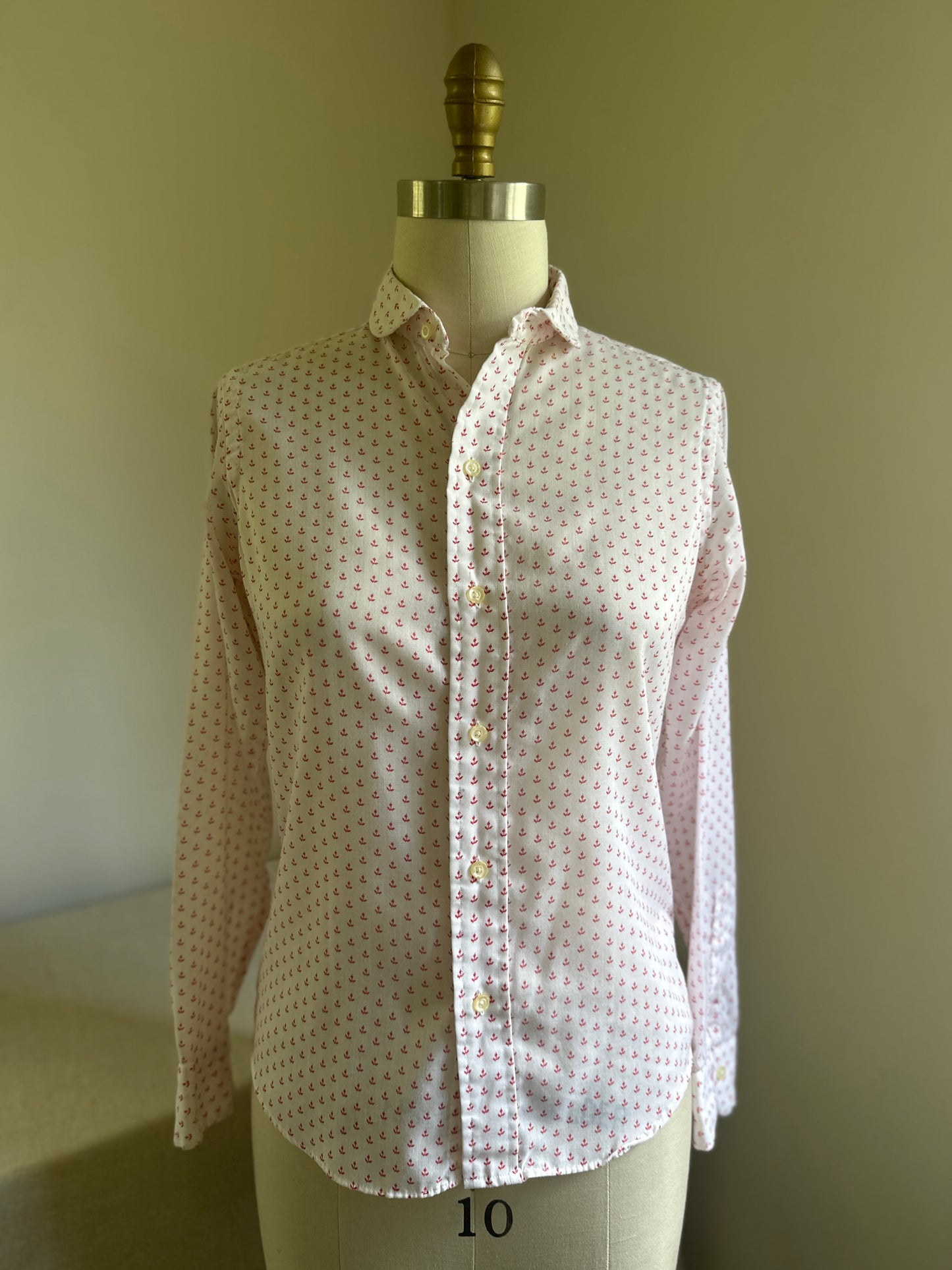 Durable Press White and Pink Flower Print Dress Shirt