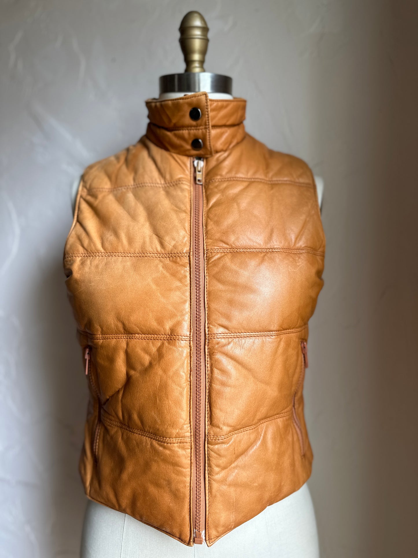 Caramel Leather Zip Up Vest