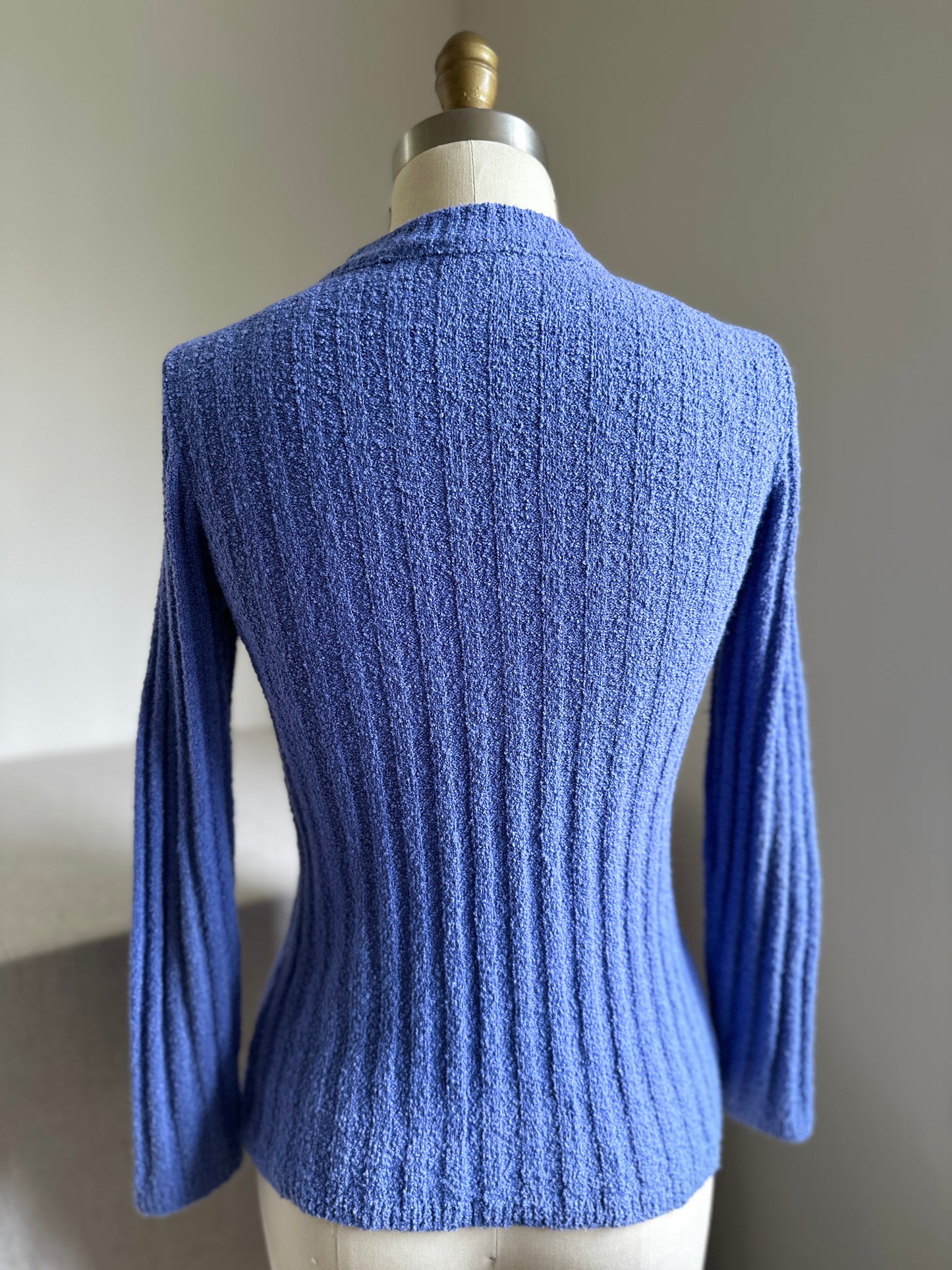 Purple Boucle Crewneck Sweater with Zip Pockets