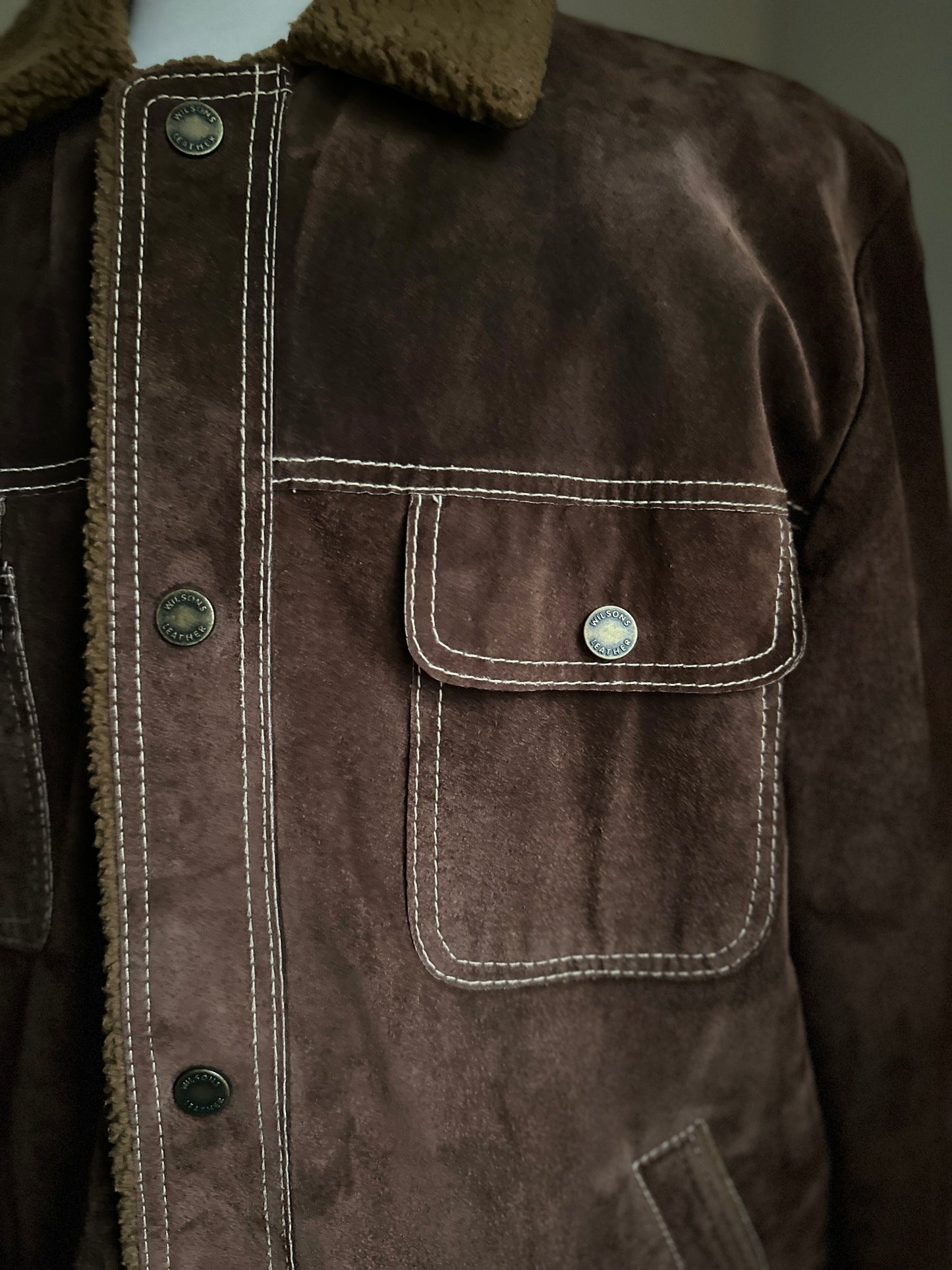 Wilsons Suede Leather Snap-Up Shearling Coat