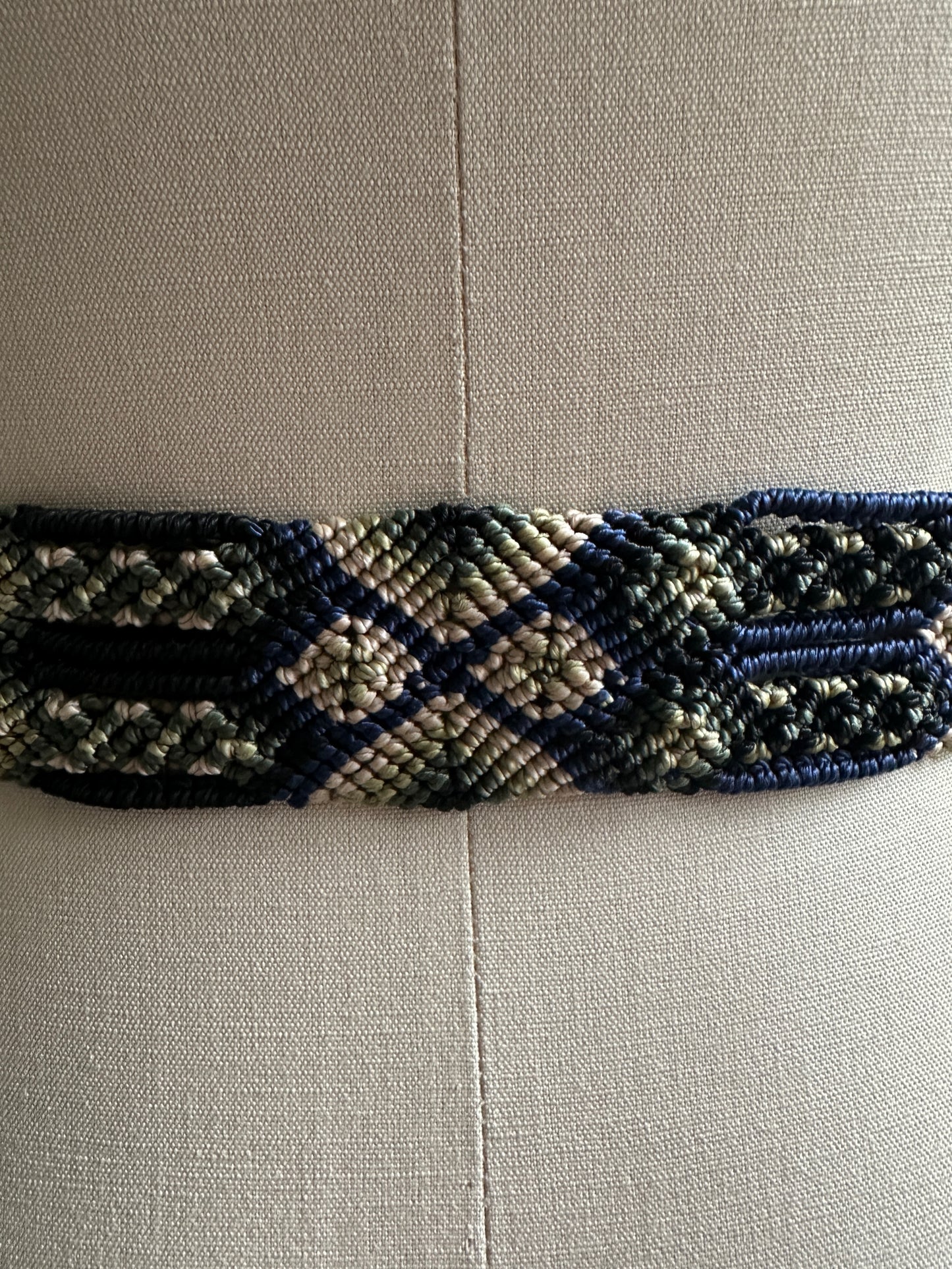 Navy and Beige Woven Belt