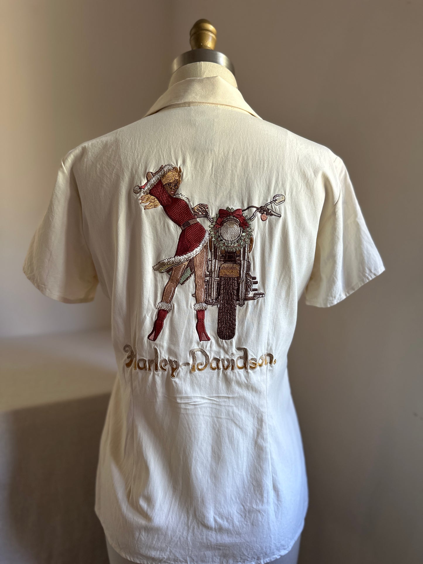 Sexy Santa Harley Davidson Cream Silk Shirt