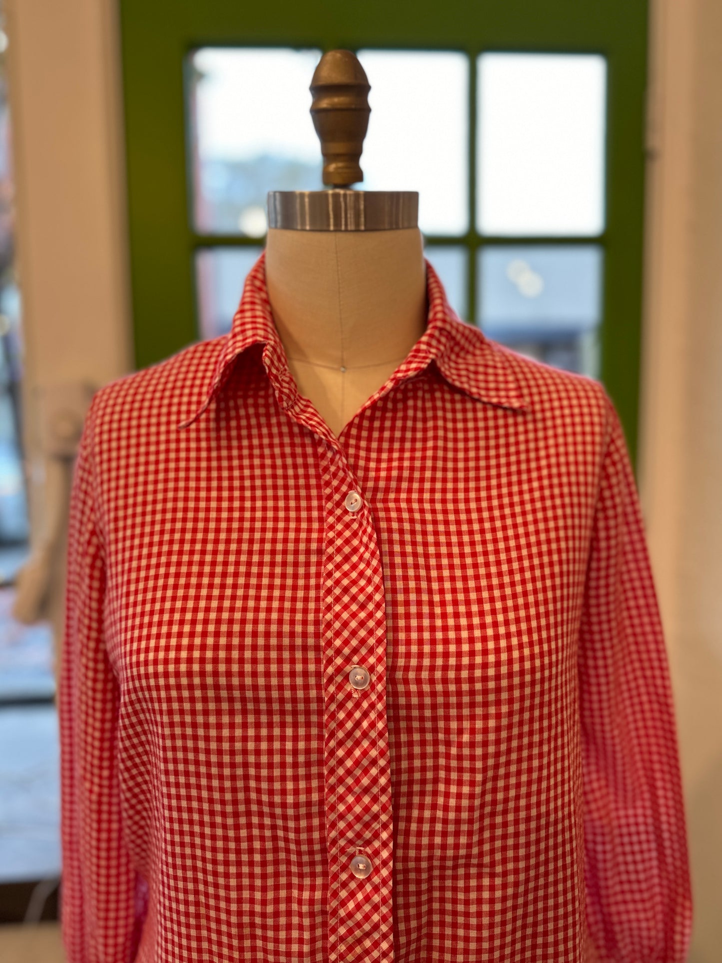 Ma Mere Red Check Button Up Blouse