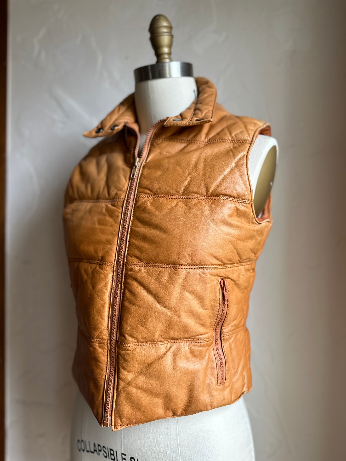 Caramel Leather Zip Up Vest