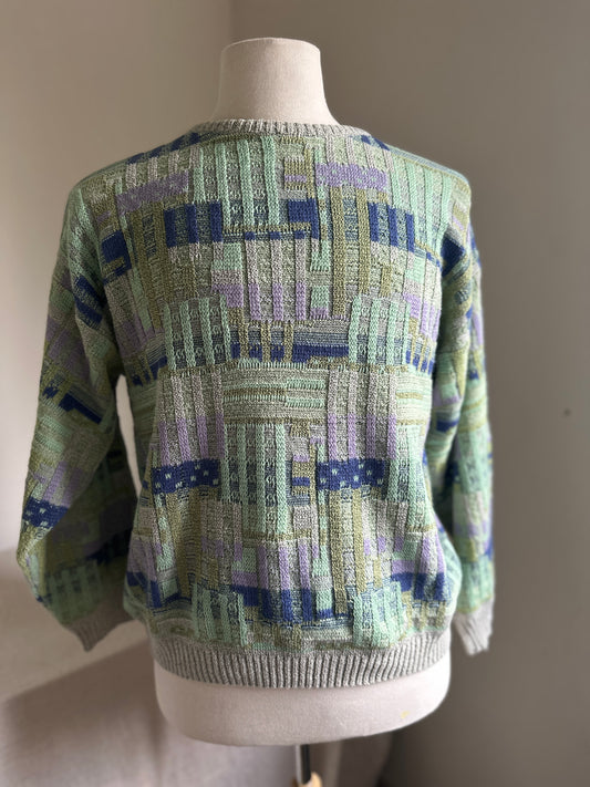 Pronto-Uomo Blue Geometric Cotton V-Neck sweater