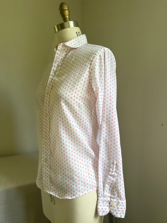 Durable Press White and Pink Flower Print Dress Shirt