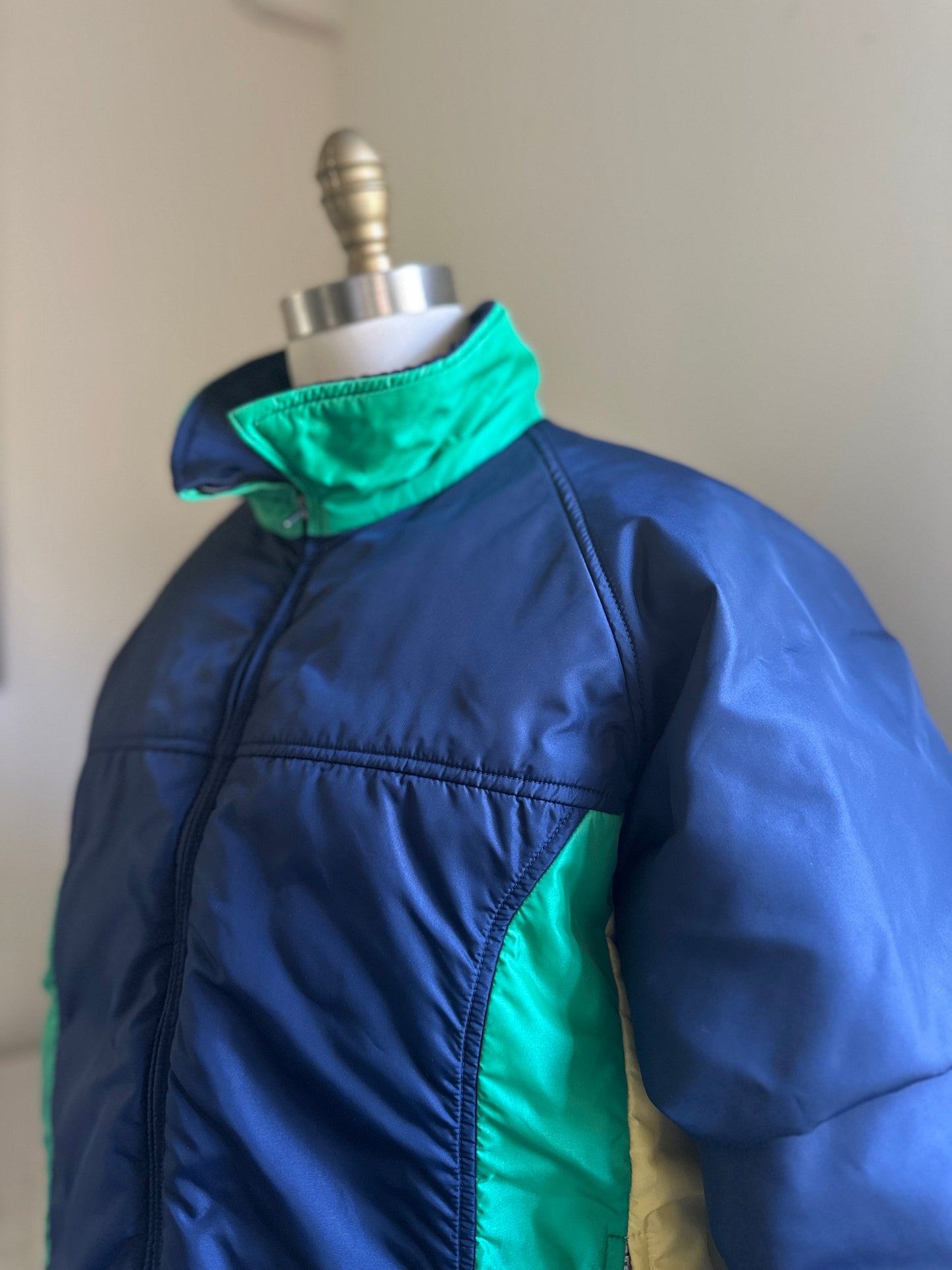 Alpine Designs Navy Blue with Green/Yellow Goose Down Ski Jacket
