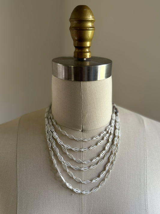 White 6 Layered Metal Chain Choker Necklace