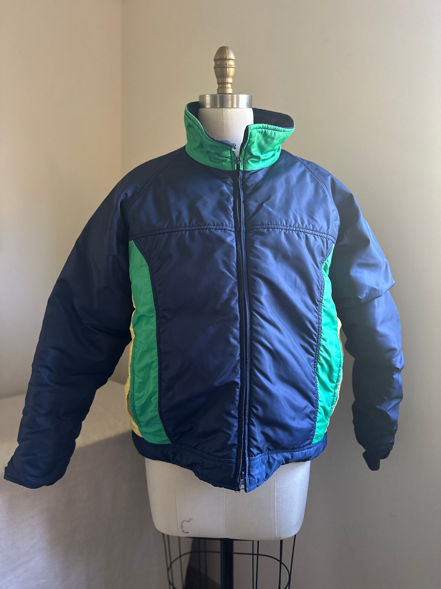 Alpine Designs Navy Blue with Green/Yellow Goose Down Ski Jacket