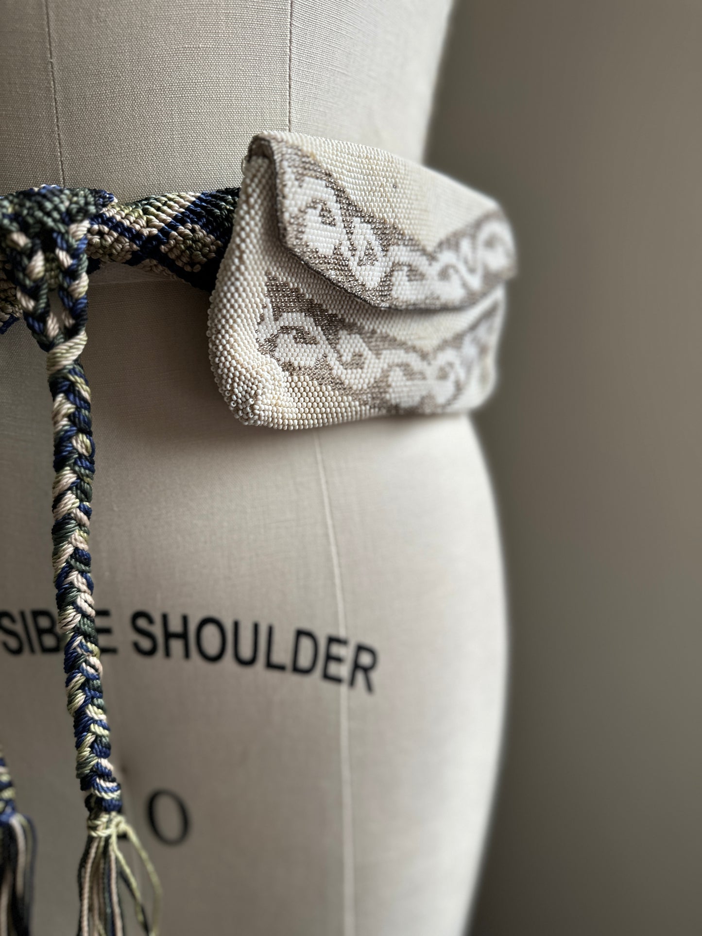 Cream Beaded Belt Bag