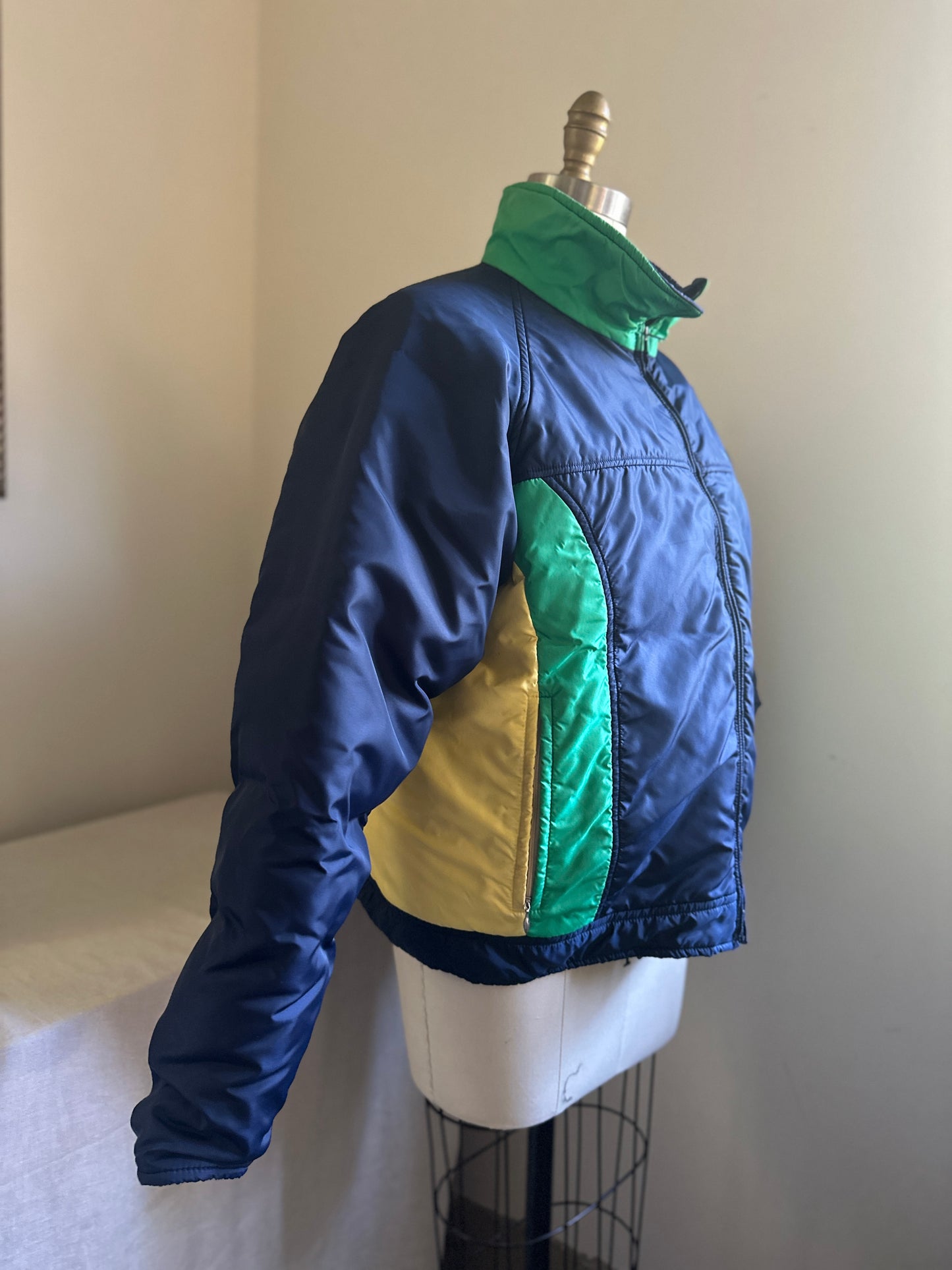 Alpine Designs Navy Blue with Green/Yellow Goose Down Ski Jacket