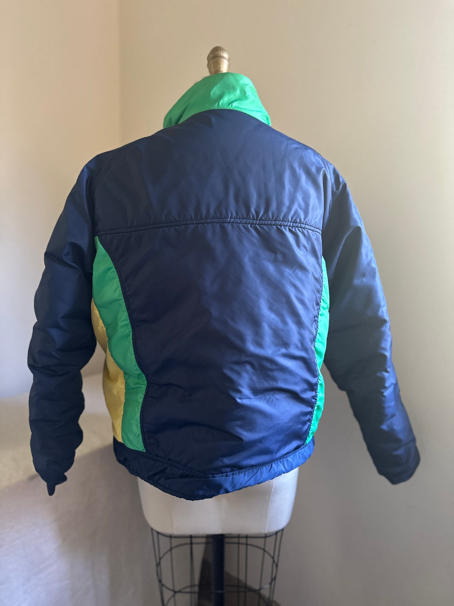Alpine Designs Navy Blue with Green/Yellow Goose Down Ski Jacket