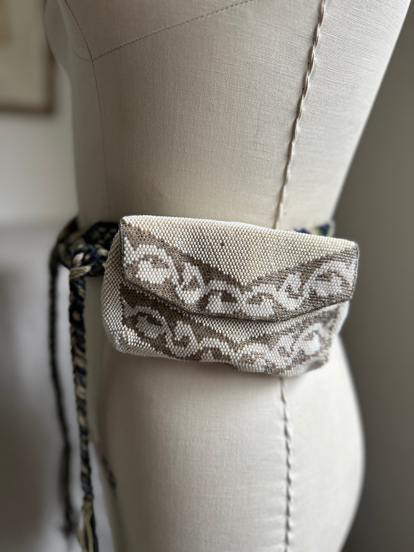 Cream Beaded Belt Bag