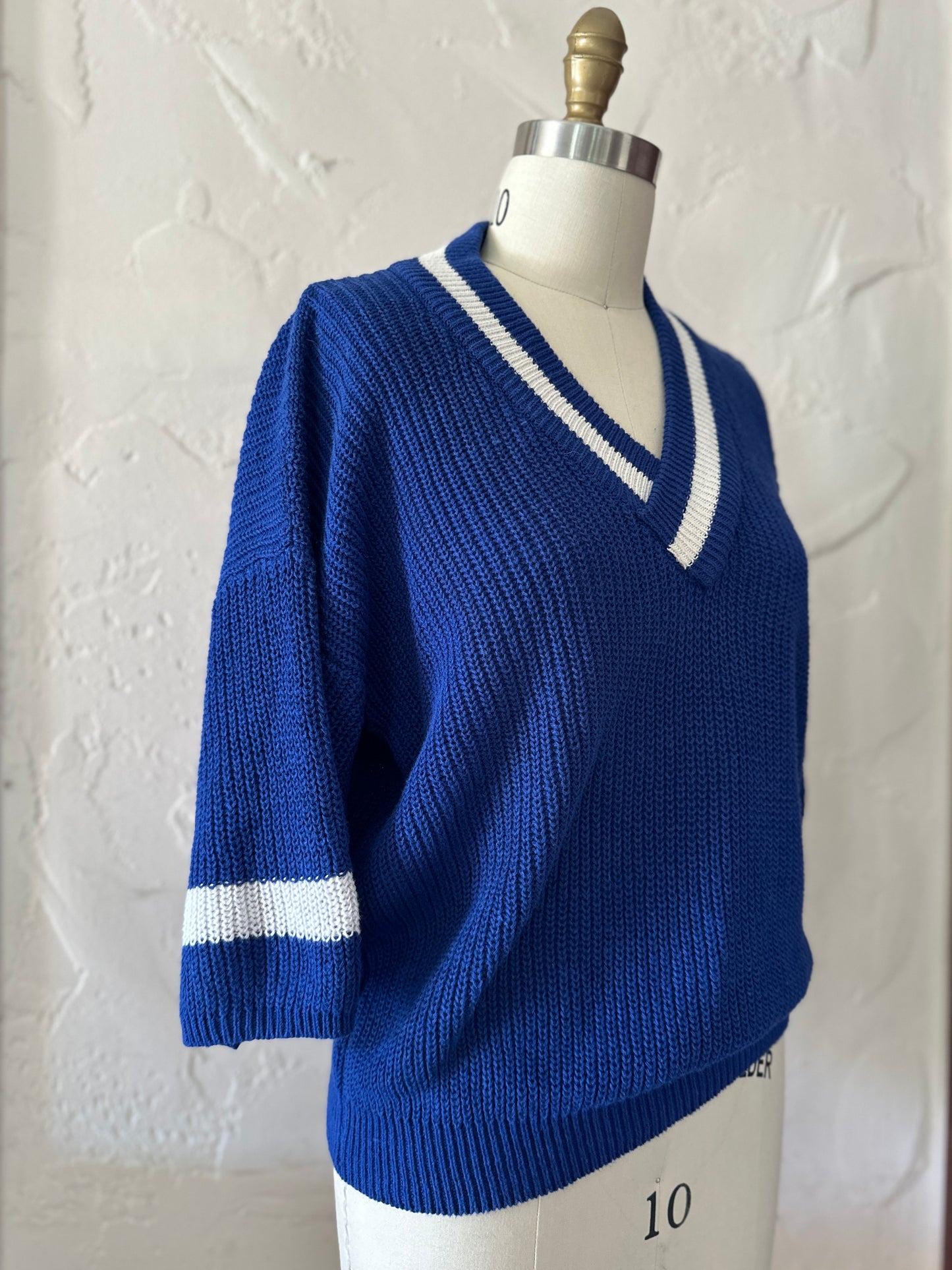 Cobalt Blue V-neck Short Sleeved Sweater