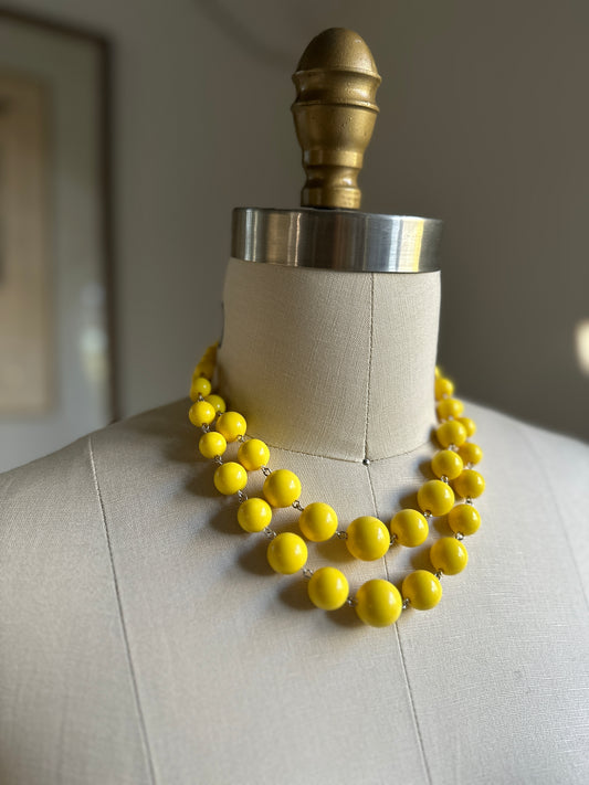 Yellow Bubble Double-Strand Necklace, Bracelet and Earrings