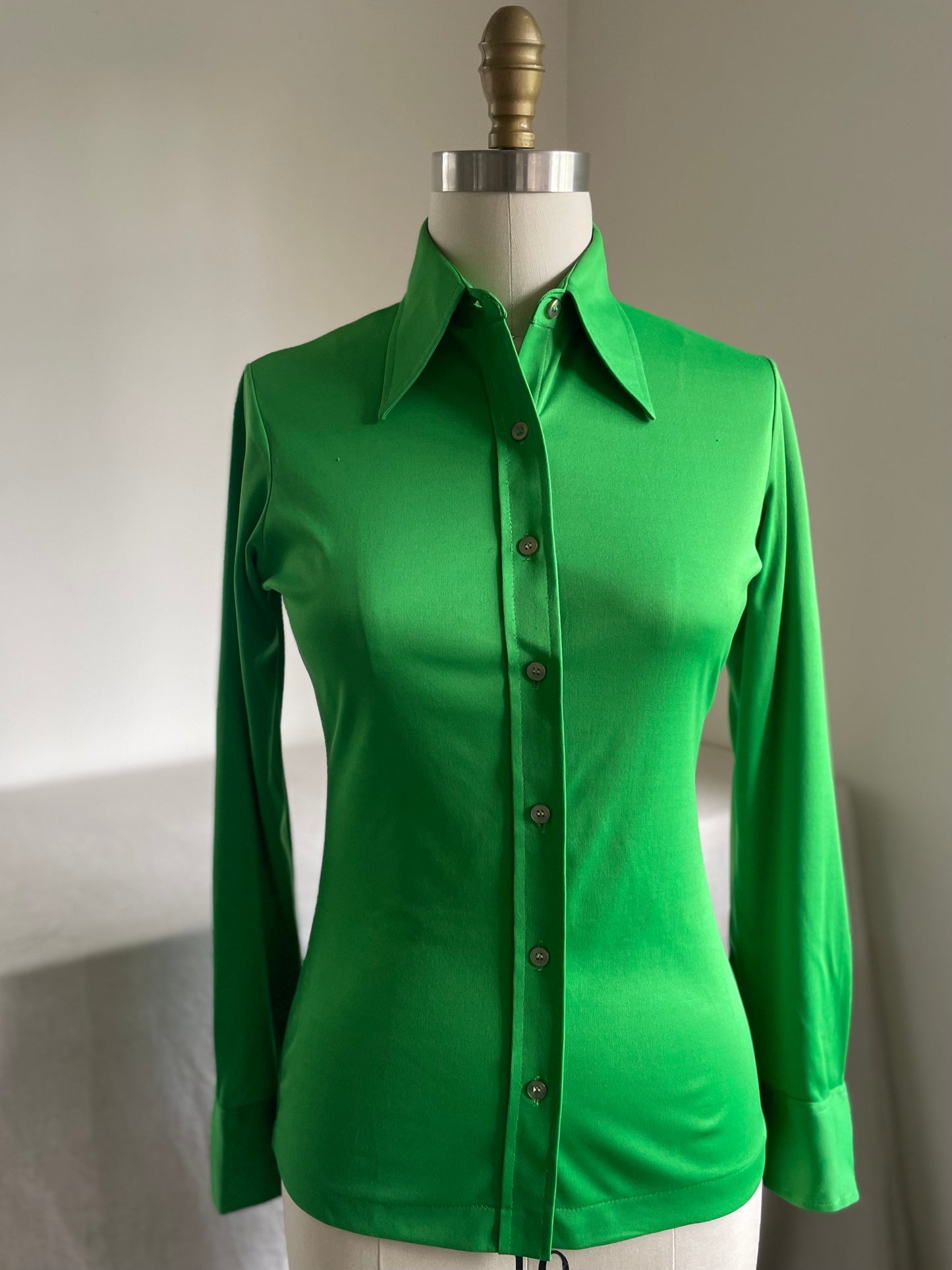 Kelly Green 70s Button-Up