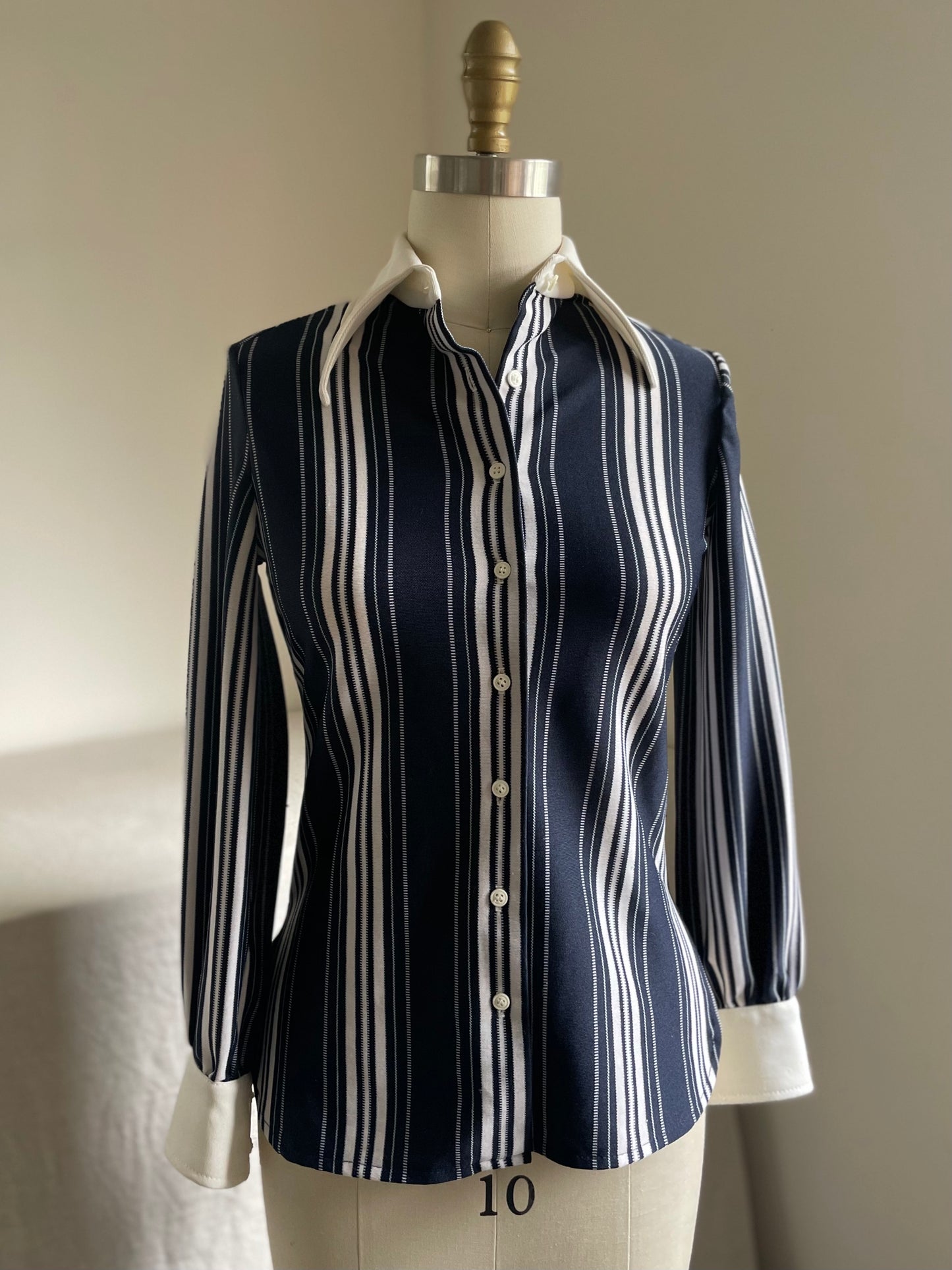 Navy Stripes Cuffed Button Up