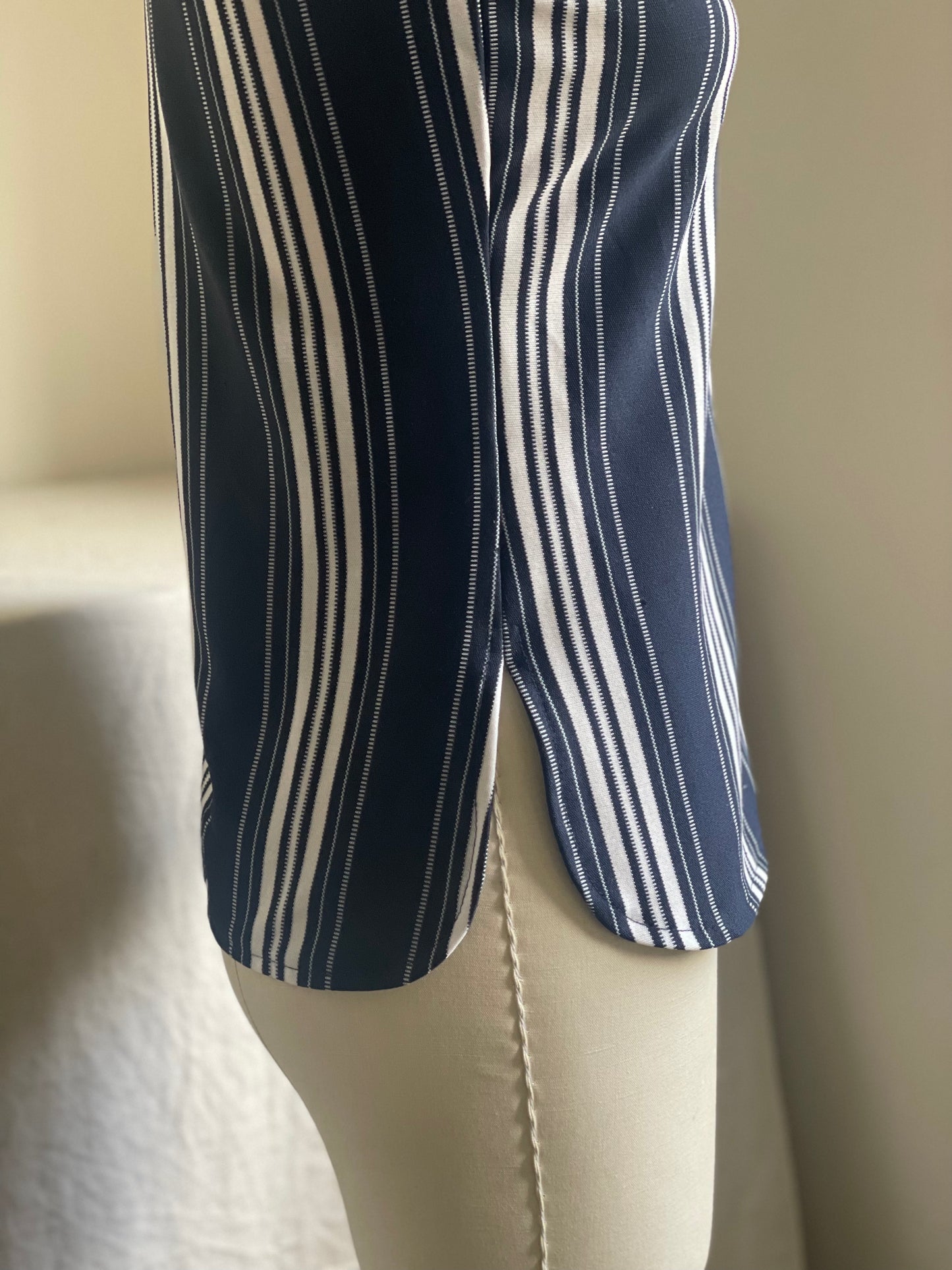 Navy Stripes Cuffed Button Up