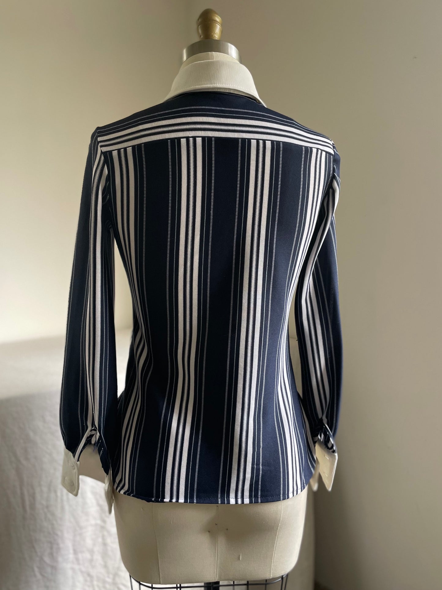 Navy Stripes Cuffed Button Up