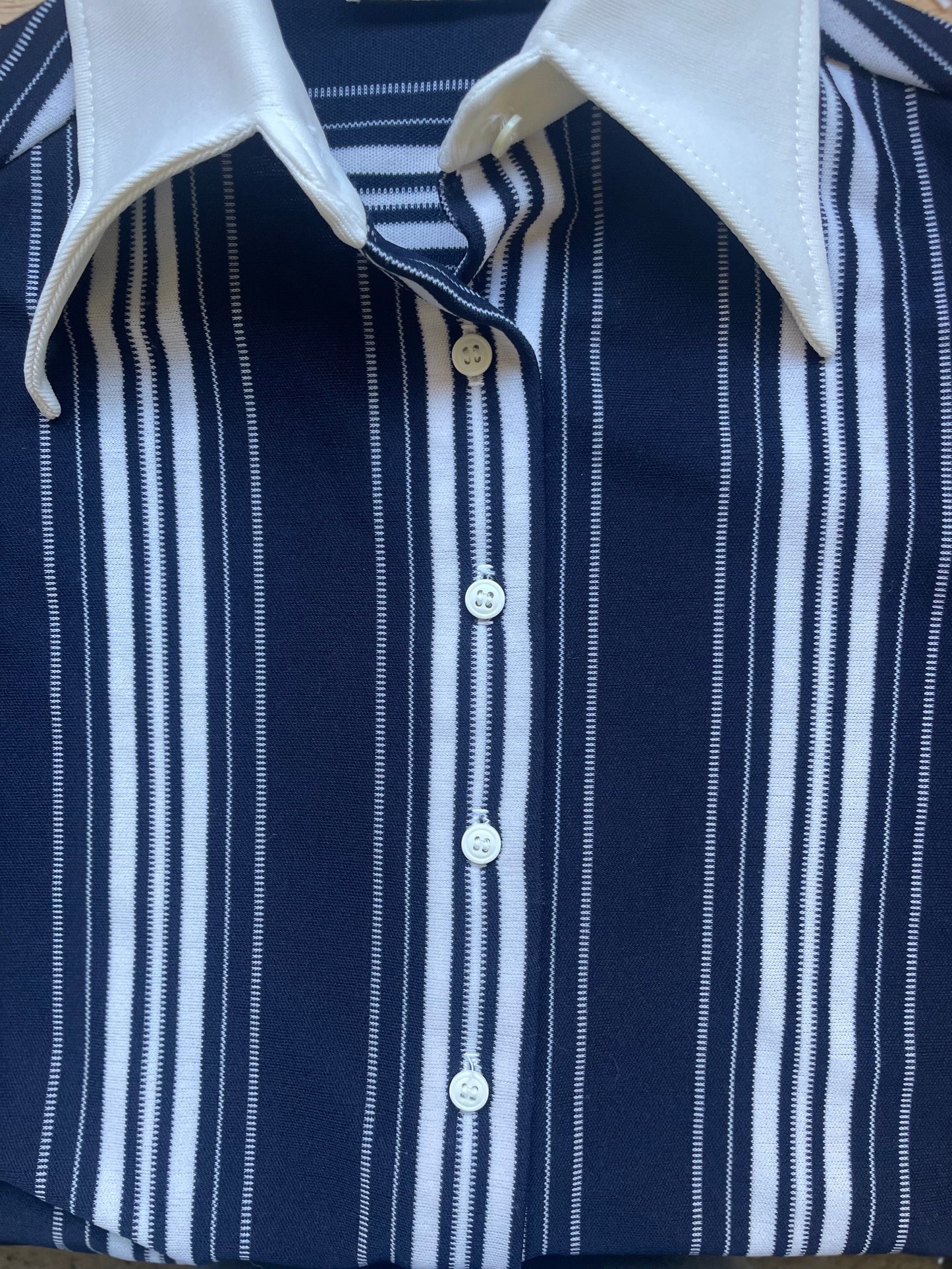 Navy Stripes Cuffed Button Up