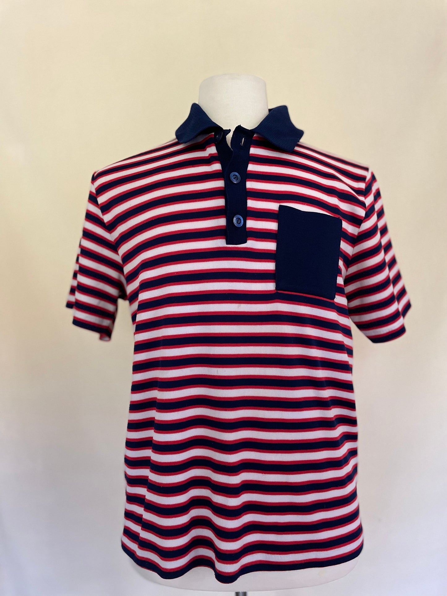 Color-Block Pocket Striped Polo