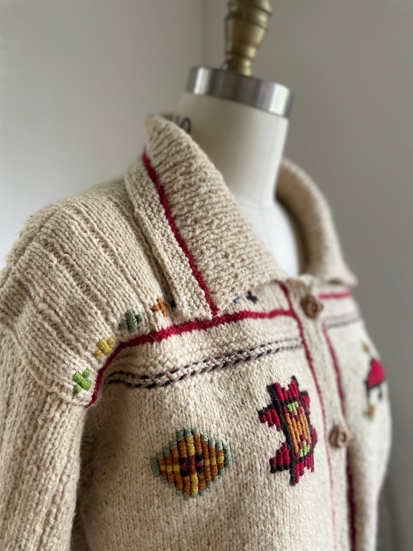 Armenian Hand Knit Folky Wool Embroidered Sweater