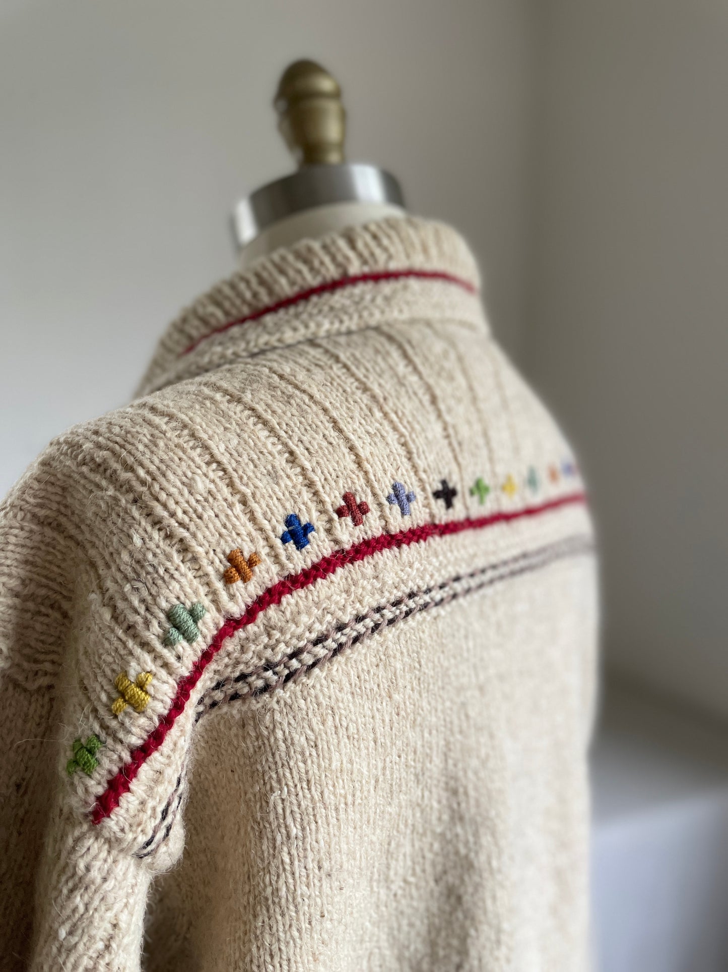 Armenian Hand Knit Folky Wool Embroidered Sweater