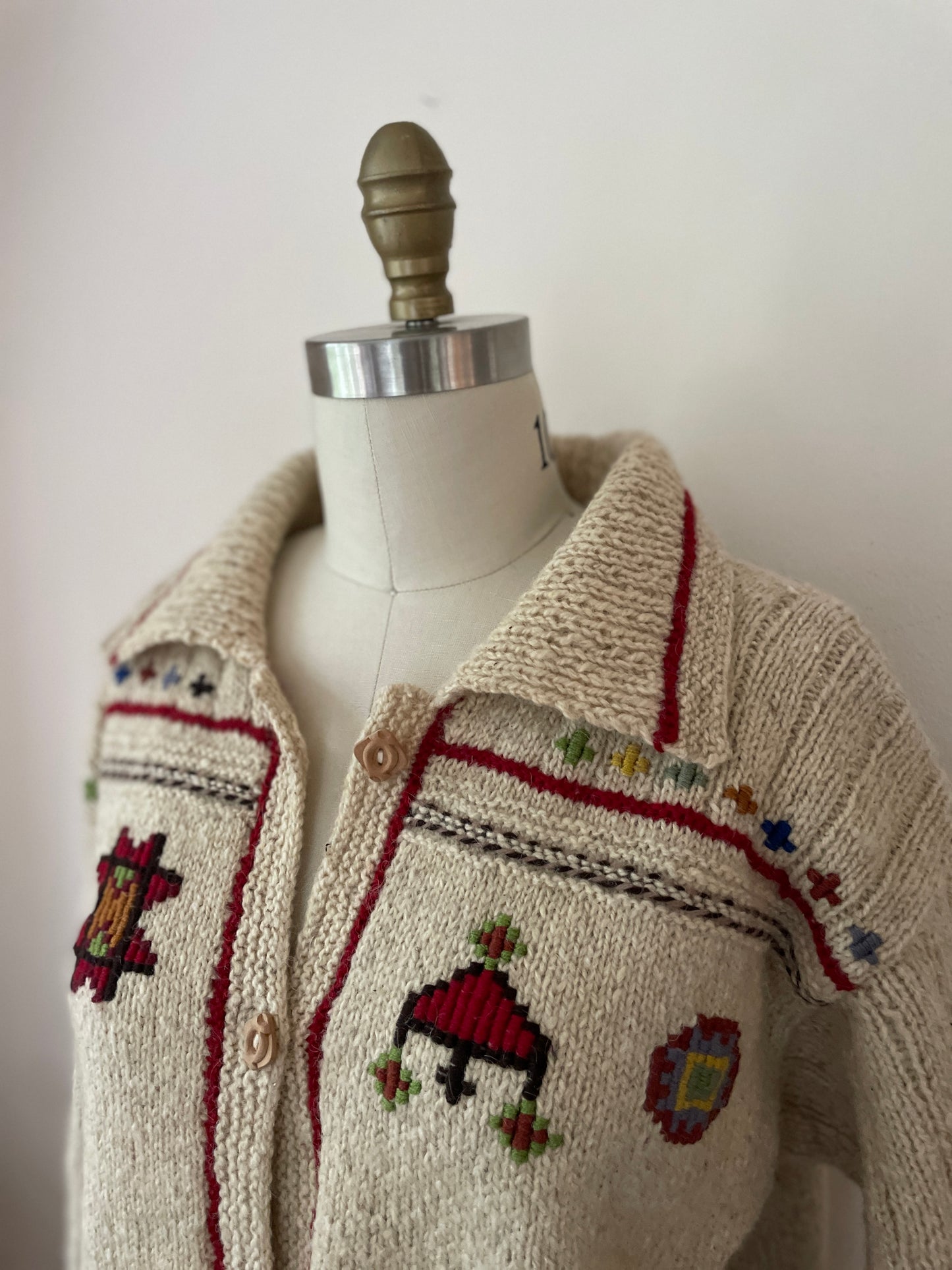 Armenian Hand Knit Folky Wool Embroidered Sweater