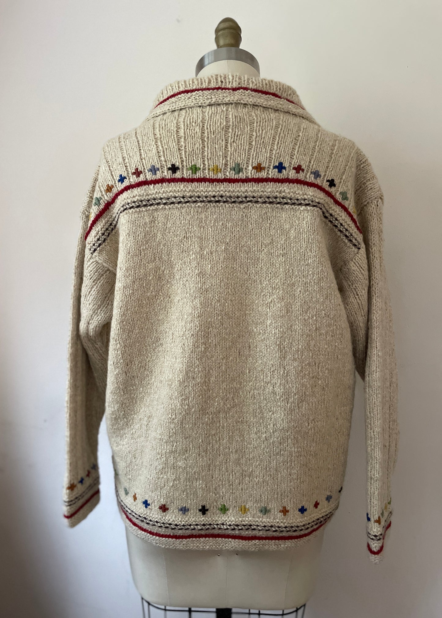Armenian Hand Knit Folky Wool Embroidered Sweater